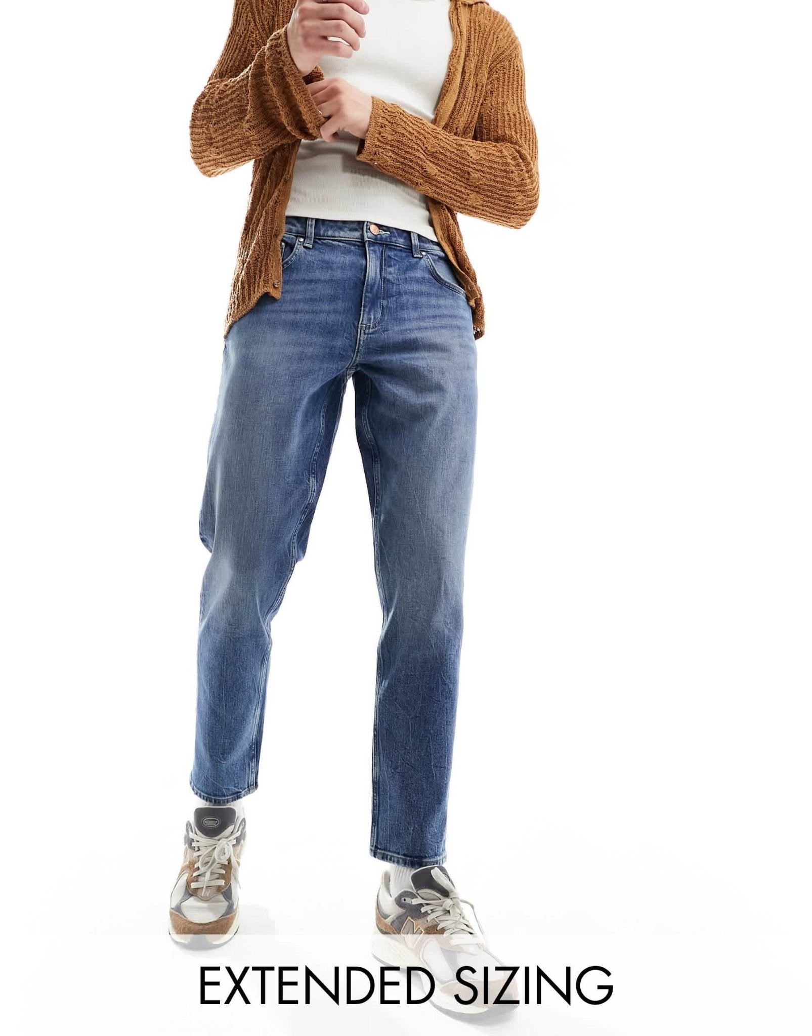 ASOS DESIGN stretch tapered jeans in mid wash blue - ASOS Sample Sale EU Store