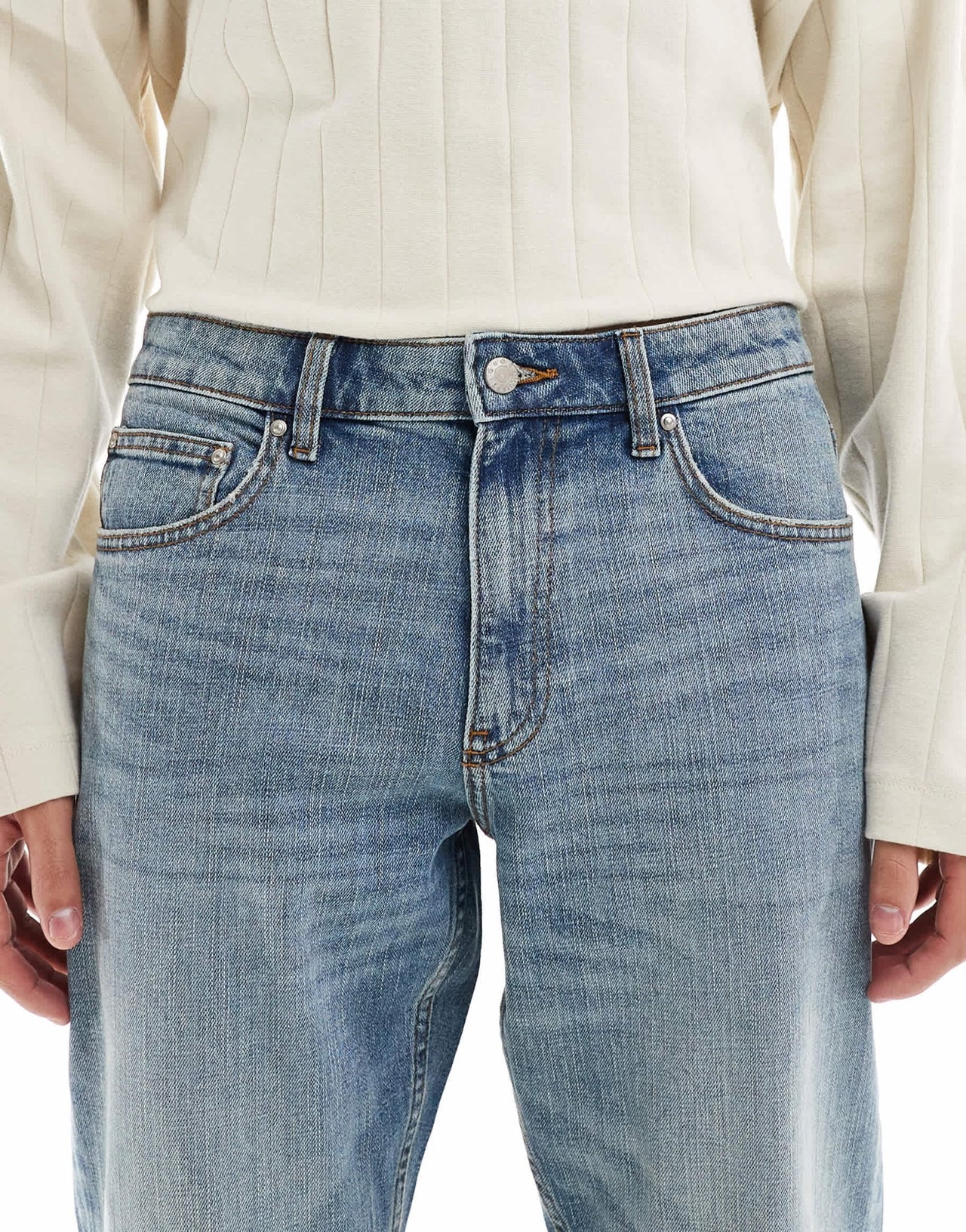 ASOS DESIGN stretch tapered jeans in mid wash blue - ASOS Sample Sale EU Store