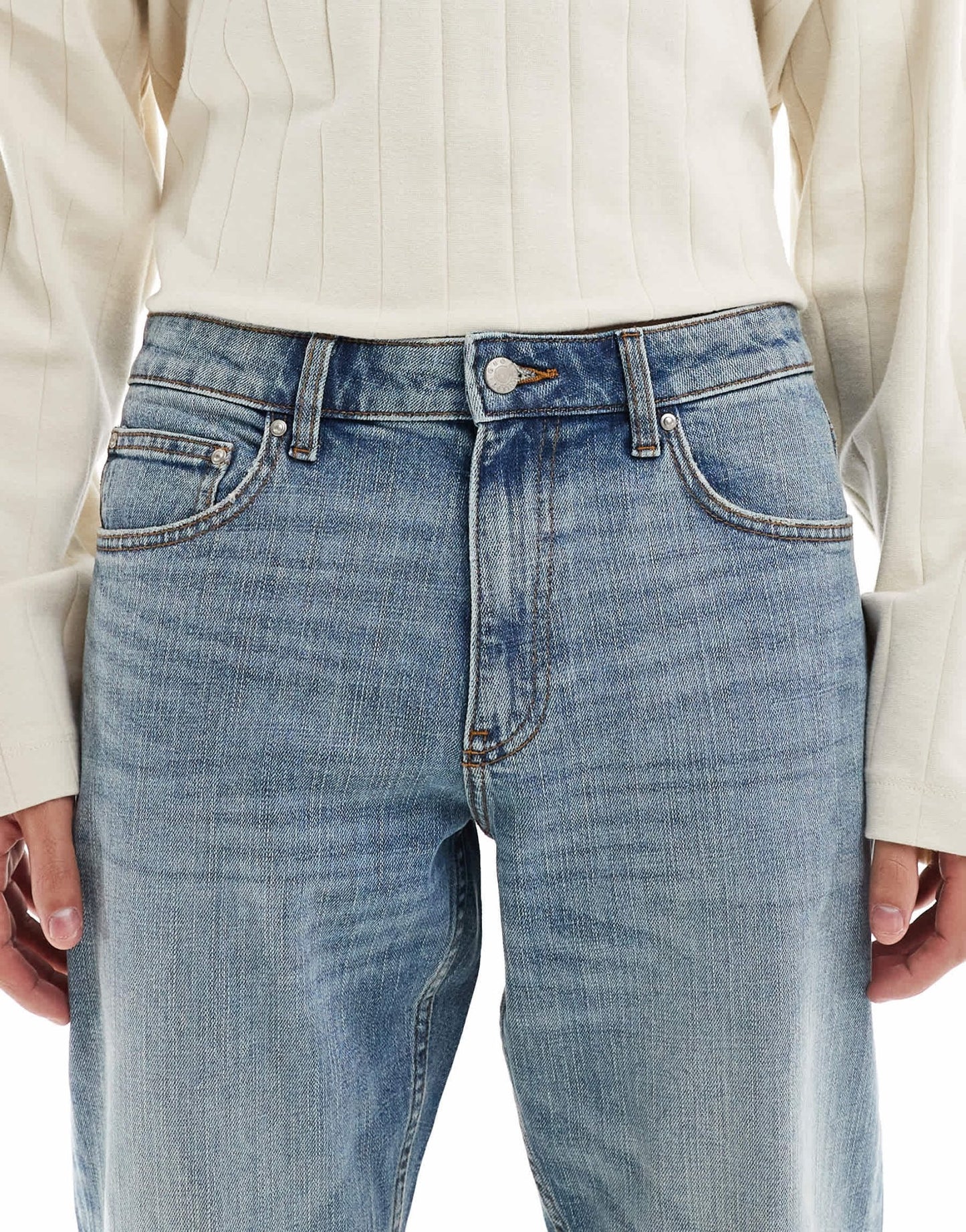 ASOS DESIGN stretch tapered jeans in mid wash blue - ASOS Sample Sale EU Store