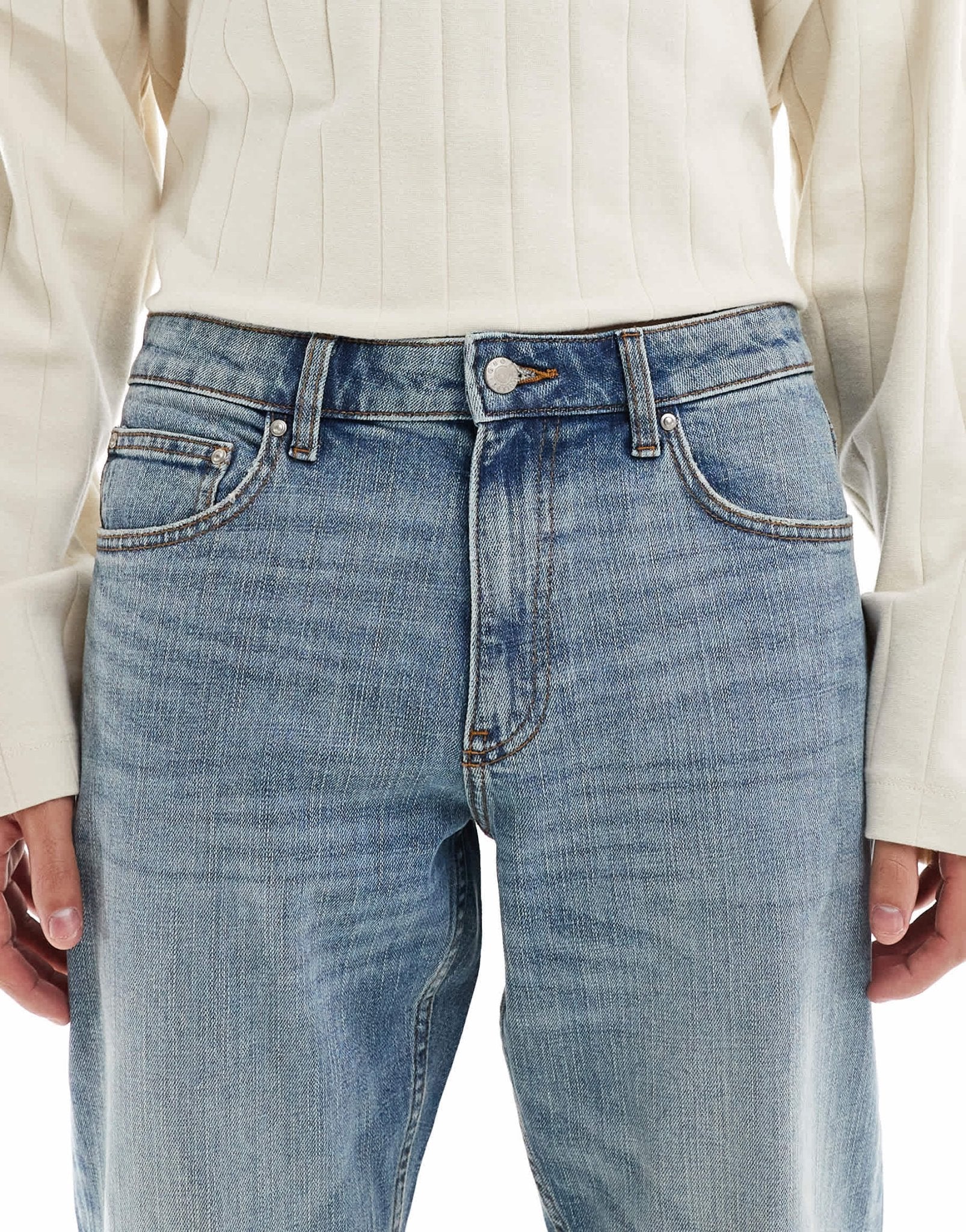 ASOS DESIGN stretch tapered jeans in mid wash blue - ASOS Sample Sale EU Store