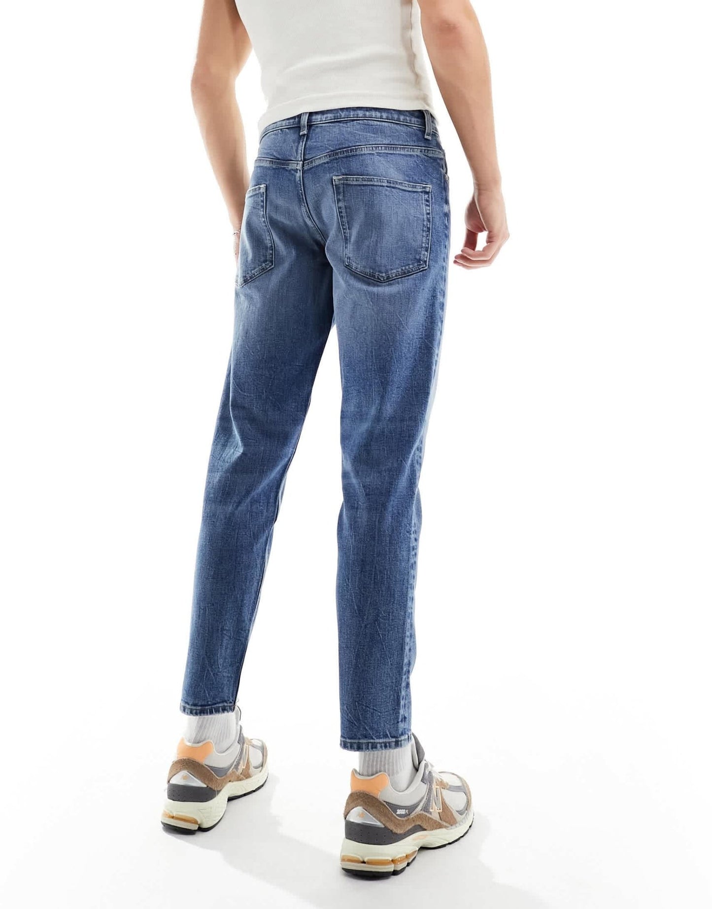 ASOS DESIGN stretch tapered jeans in mid wash blue - ASOS Sample Sale EU Store