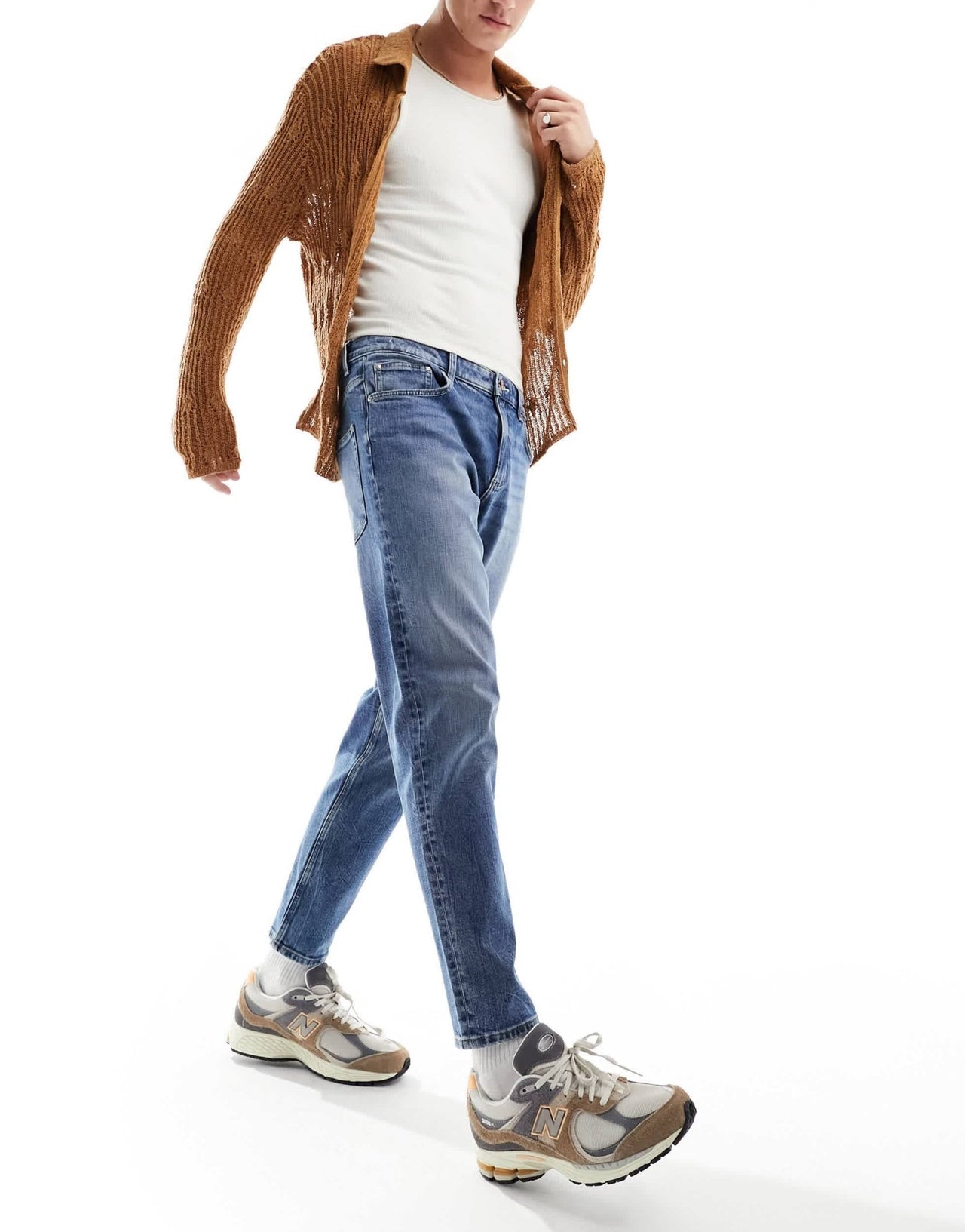 ASOS DESIGN stretch tapered jeans in mid wash blue - ASOS Sample Sale EU Store