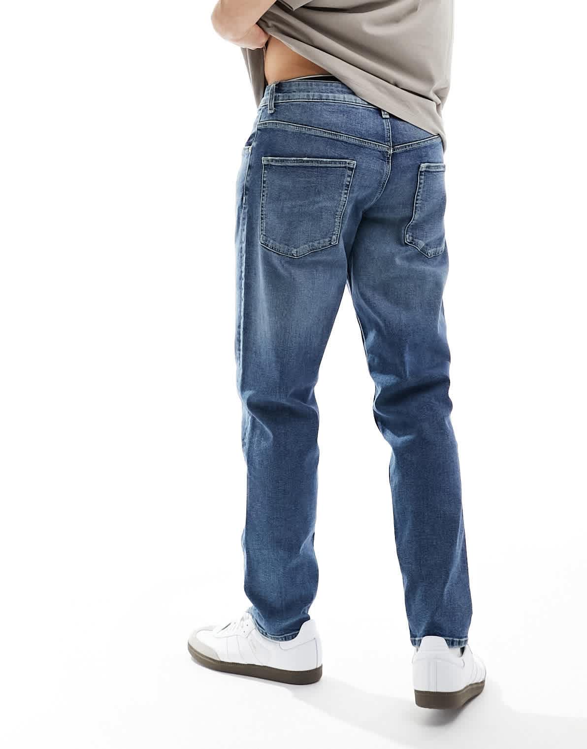 ASOS DESIGN stretch tapered jeans in mid wash blue - ASOS Sample Sale EU Store