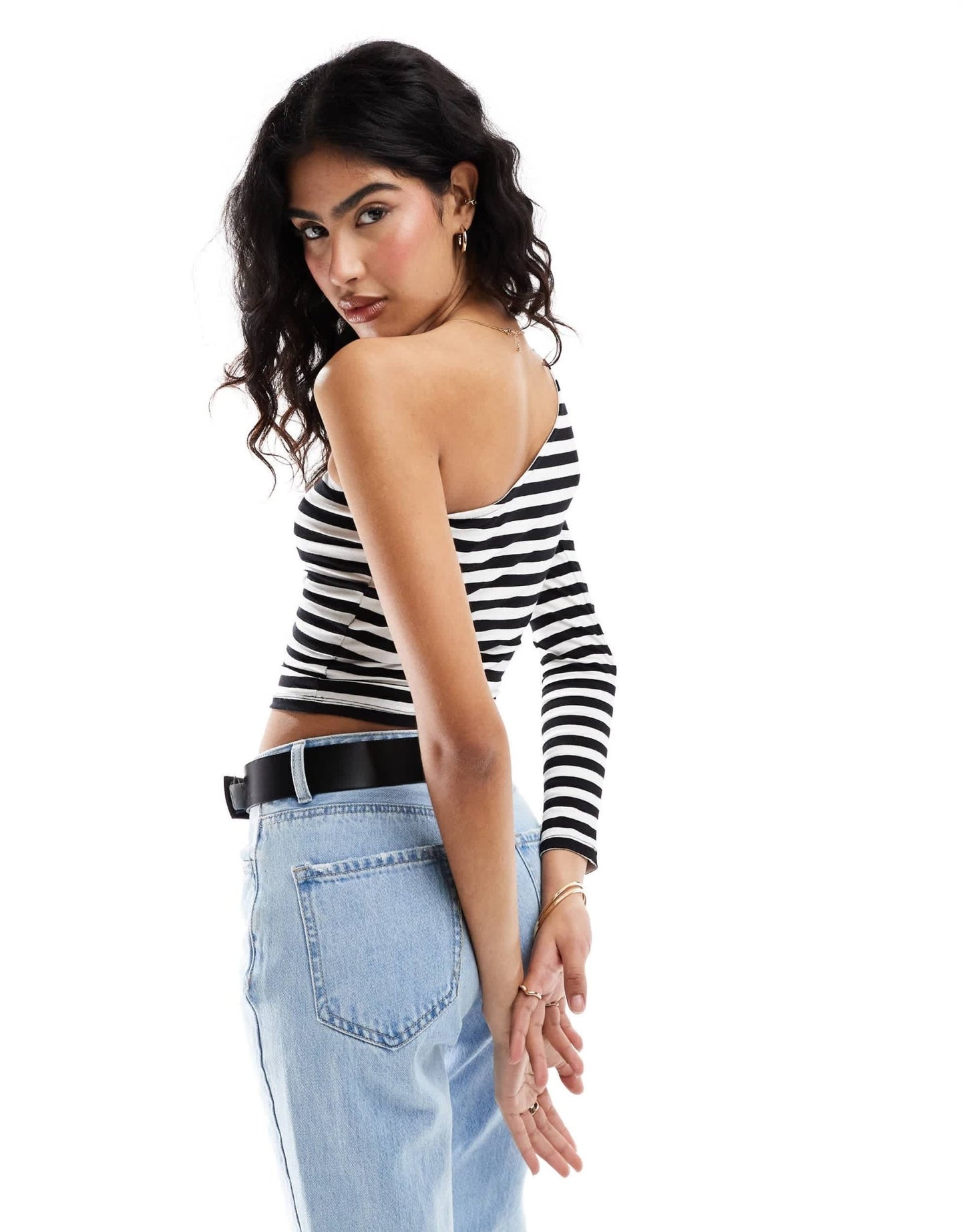 ASOS DESIGN stripe one sleeve top in stripe - ASOS Sample Sale EU Store