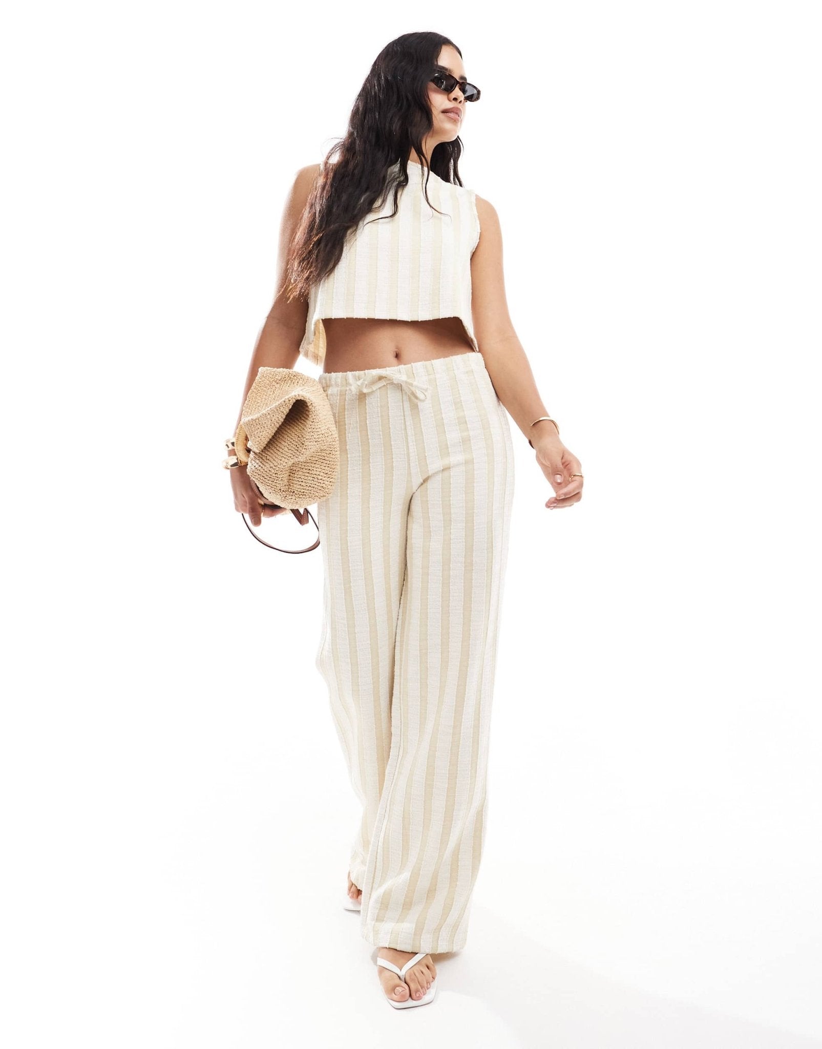 ASOS DESIGN stripe slash neck boxy top co ord in brown - ASOS Sample Sale EU Store