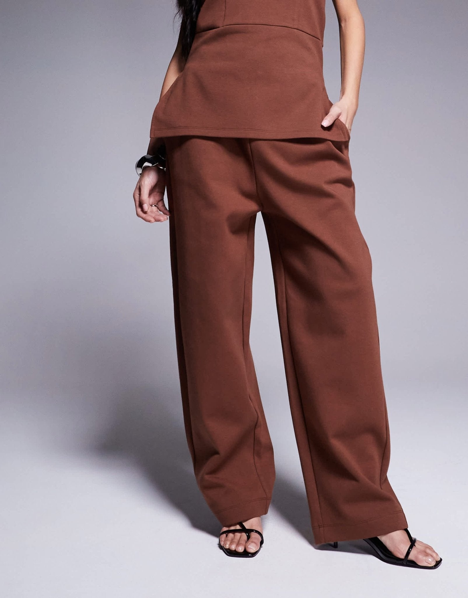 ASOS DESIGN structured interlock trouser co ord in brown - ASOS Sample Sale EU Store