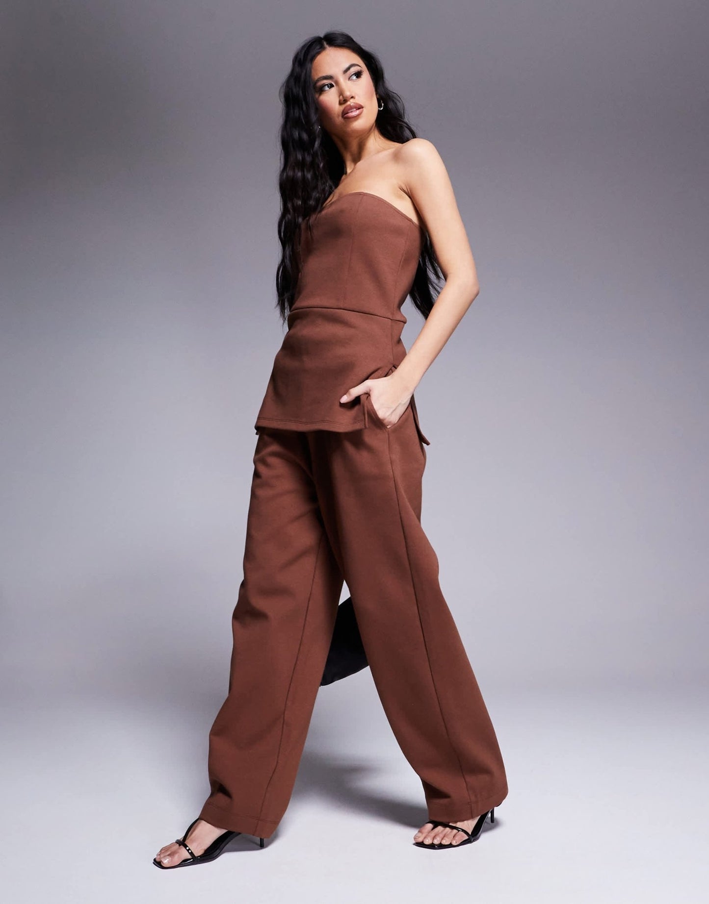 ASOS DESIGN structured interlock trouser co ord in brown - ASOS Sample Sale EU Store