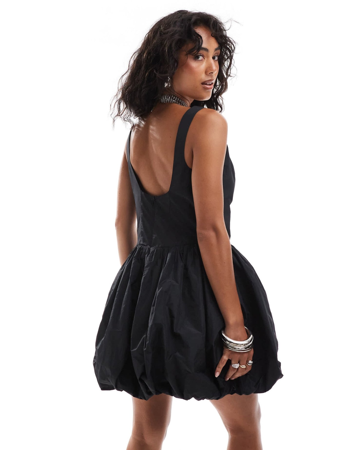ASOS DESIGN structured scoop neck mini dress with bubble hem in black - ASOS Sample Sale EU Store