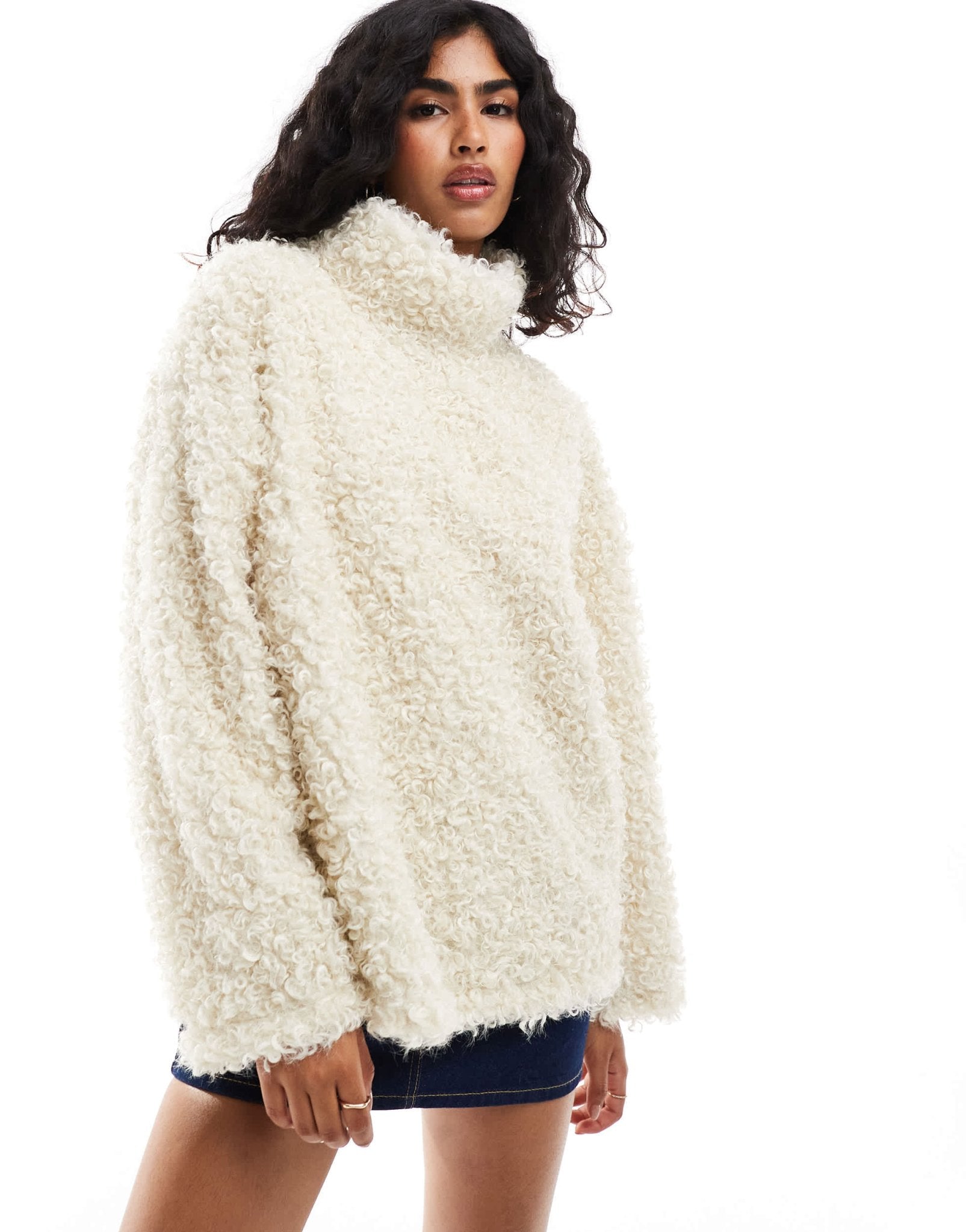 ASOS DESIGN super fluffy highneck borg fleece oversized sweatshirt in cream - ASOS Sample Sale EU Store