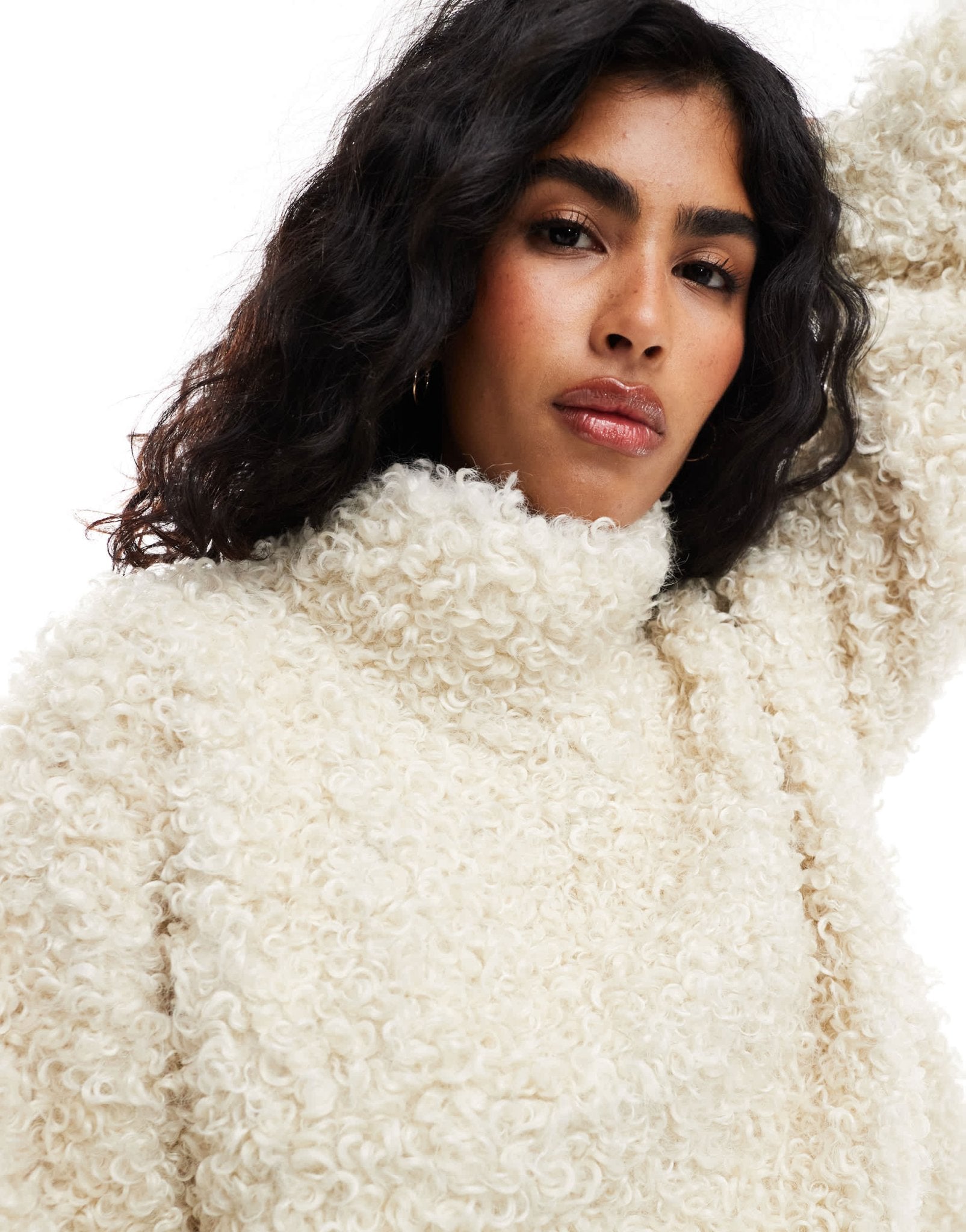 ASOS DESIGN super fluffy highneck borg fleece oversized sweatshirt in cream - ASOS Sample Sale EU Store