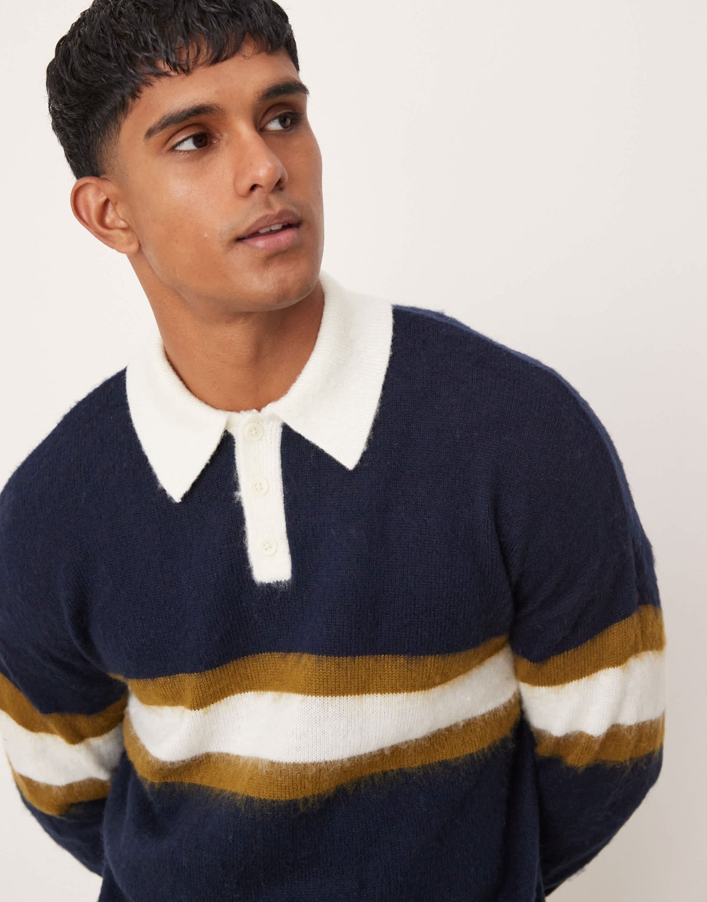 ASOS DESIGN super oversized knitted rugby polo jumper in navy with stripe - ASOS Sample Sale EU Store