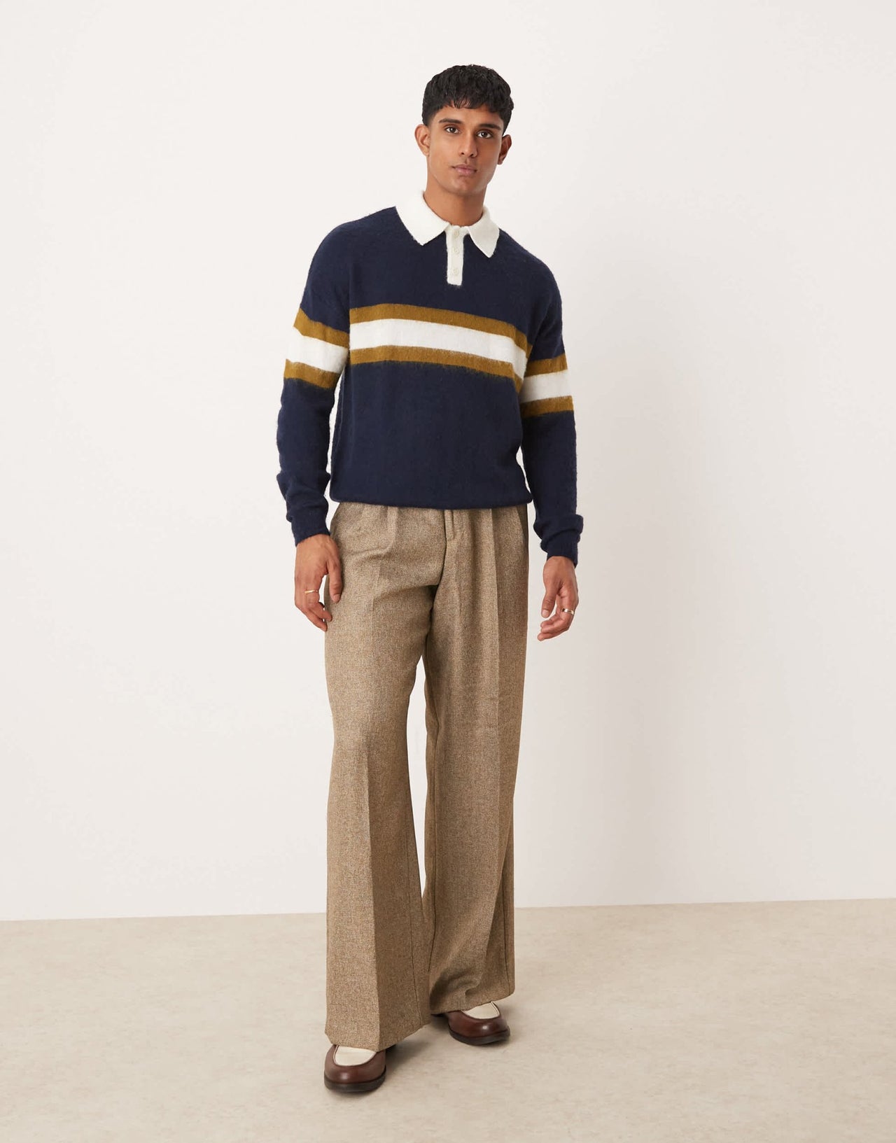 ASOS DESIGN super oversized knitted rugby polo jumper in navy with stripe - ASOS Sample Sale EU Store