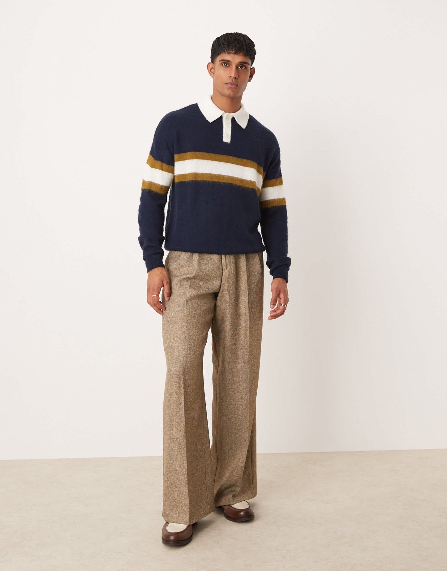 ASOS DESIGN super oversized knitted rugby polo jumper in navy with stripe - ASOS Sample Sale EU Store