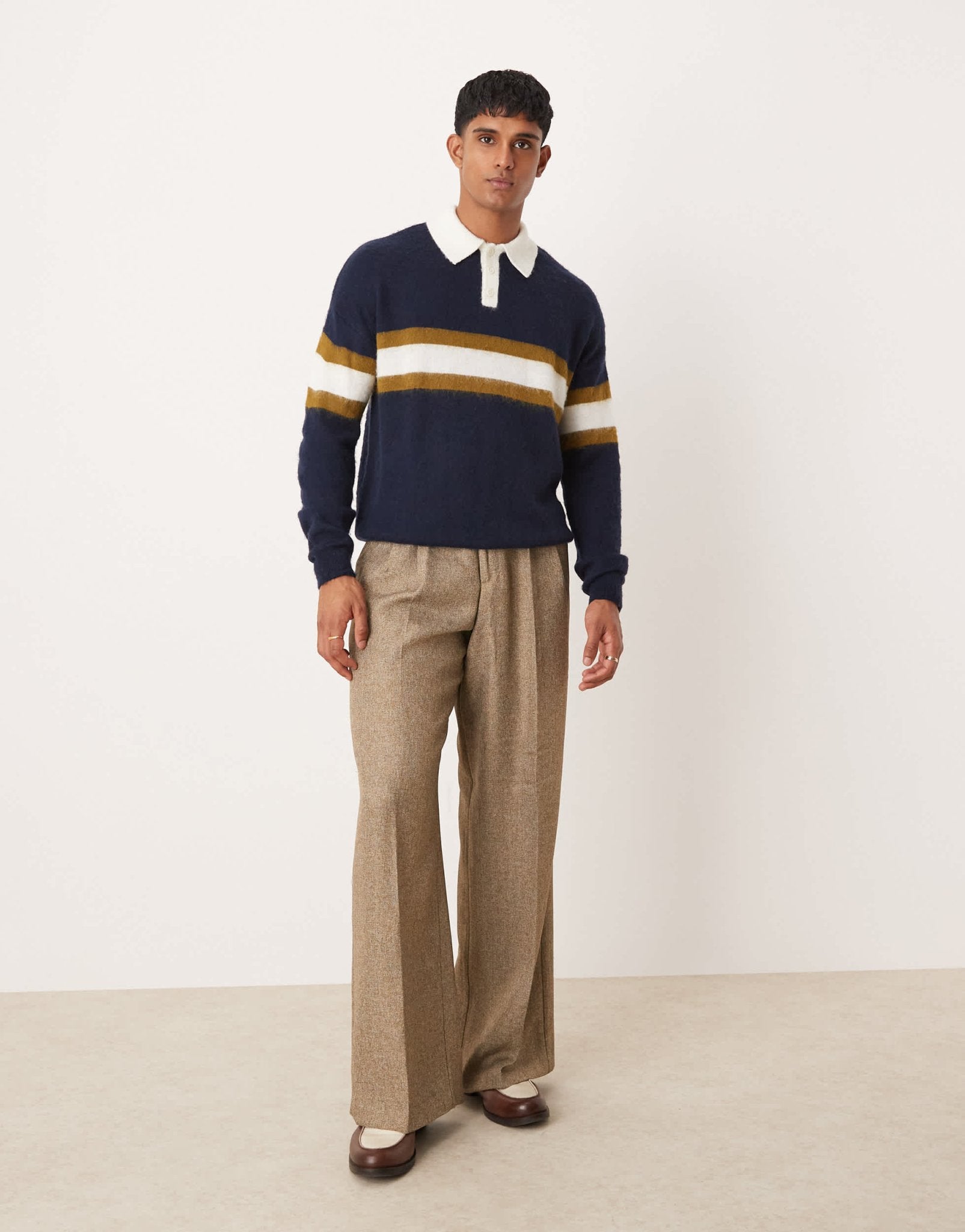ASOS DESIGN super oversized knitted rugby polo jumper in navy with stripe - ASOS Sample Sale EU Store