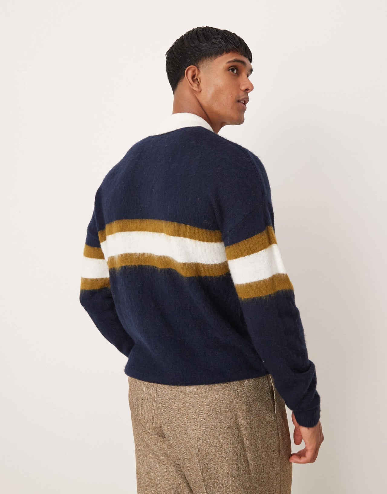 ASOS DESIGN super oversized knitted rugby polo jumper in navy with stripe - ASOS Sample Sale EU Store