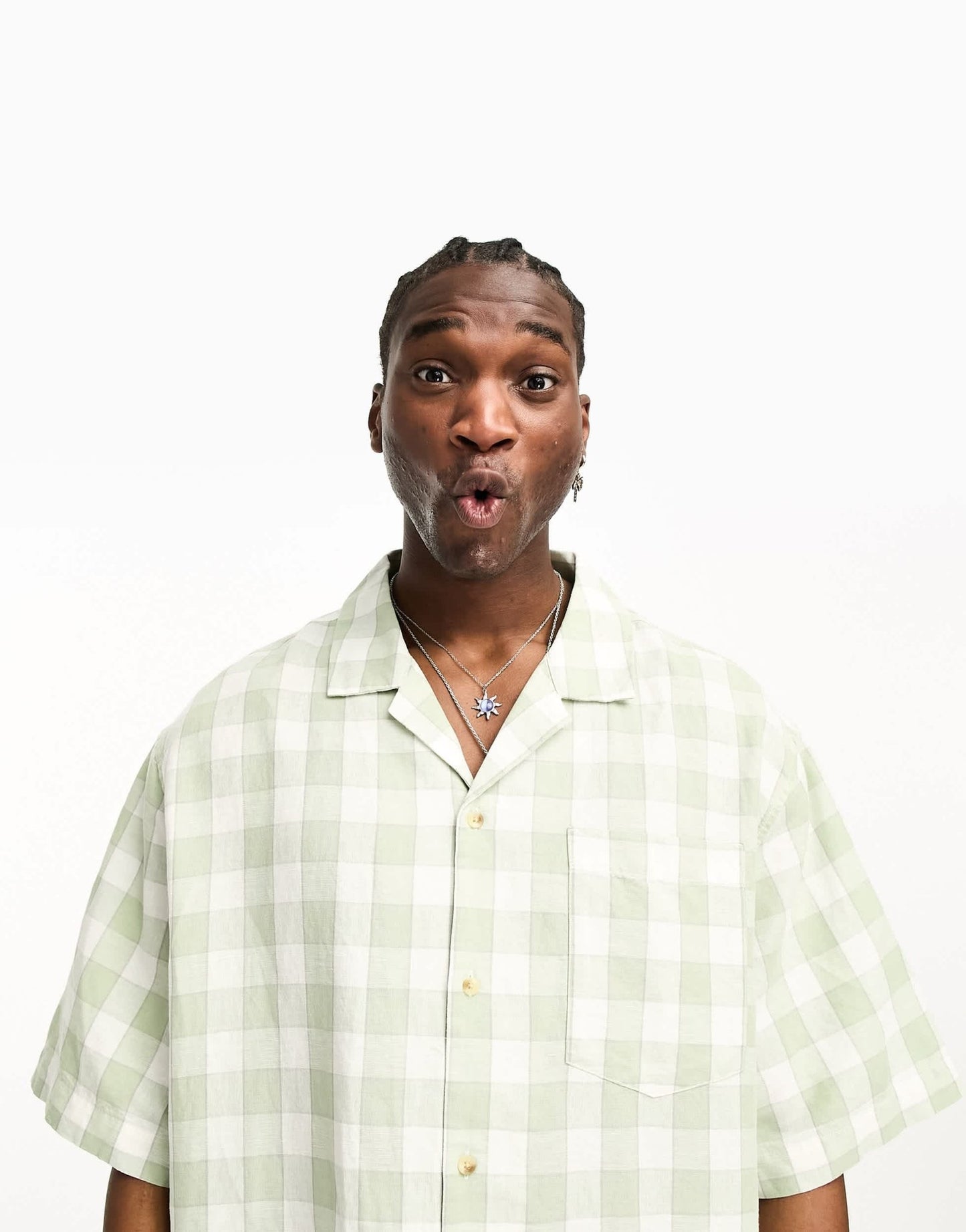 ASOS DESIGN super oversized revere linen mix check shirt in sage green - ASOS Sample Sale EU Store