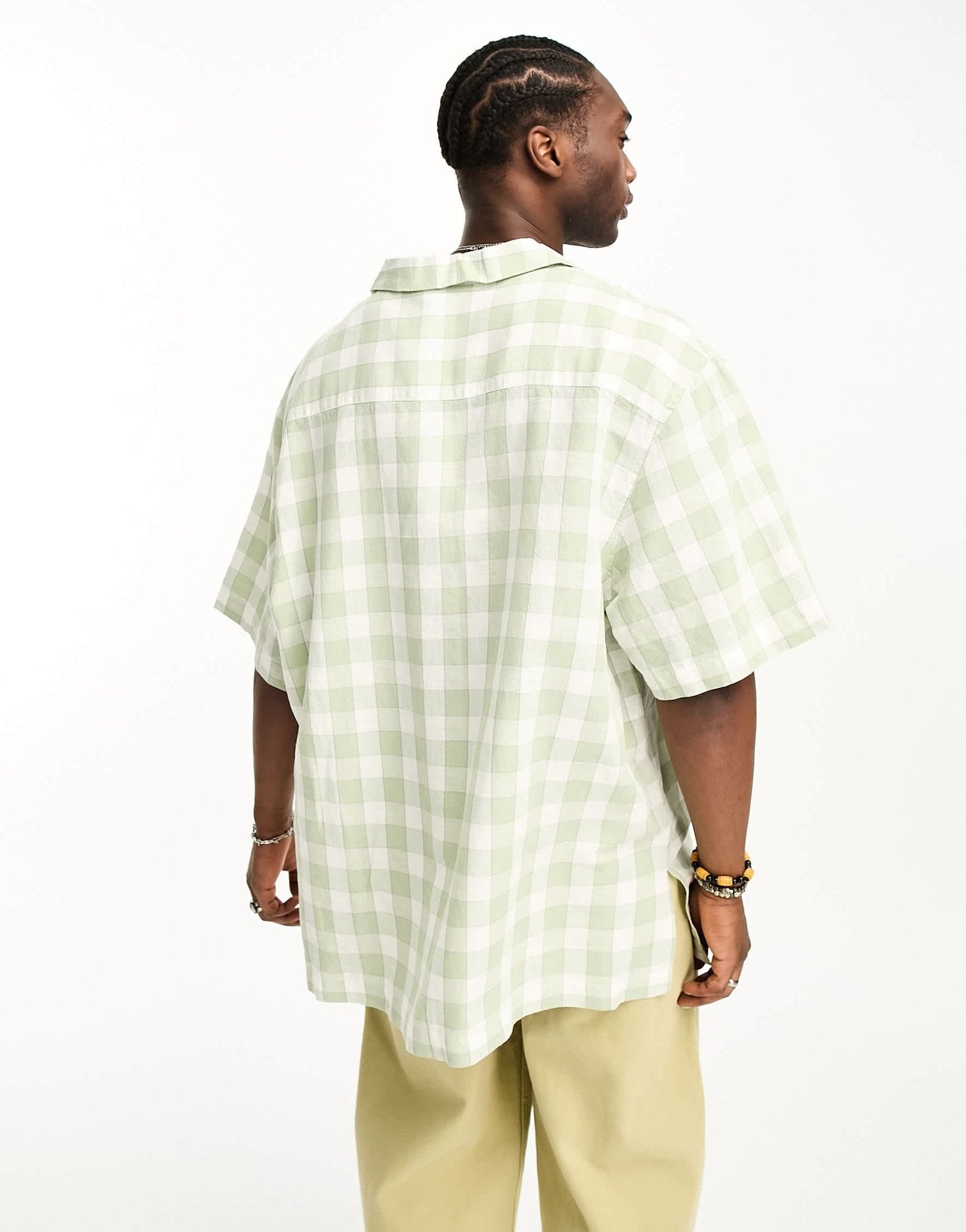ASOS DESIGN super oversized revere linen mix check shirt in sage green - ASOS Sample Sale EU Store