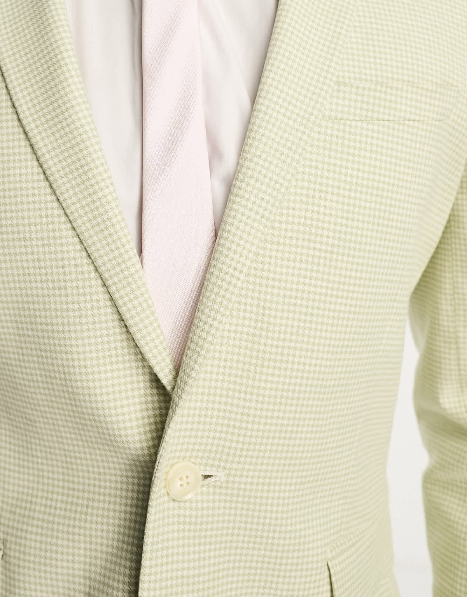 ASOS DESIGN super skinny suit jacket in linen in puppytooth check in green - ASOS Sample Sale EU Store