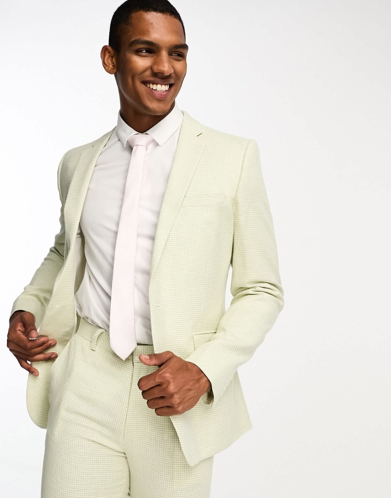 ASOS DESIGN super skinny suit jacket in linen in puppytooth check in green - ASOS Sample Sale EU Store