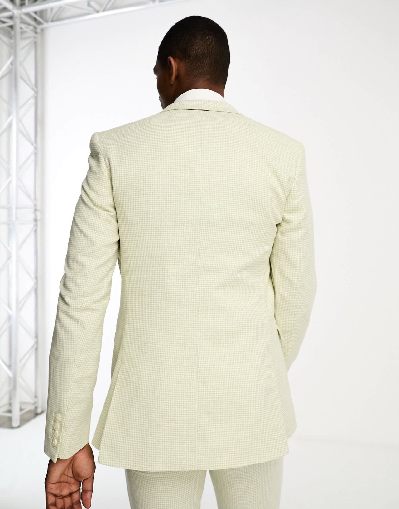 ASOS DESIGN super skinny suit jacket in linen in puppytooth check in green - ASOS Sample Sale EU Store