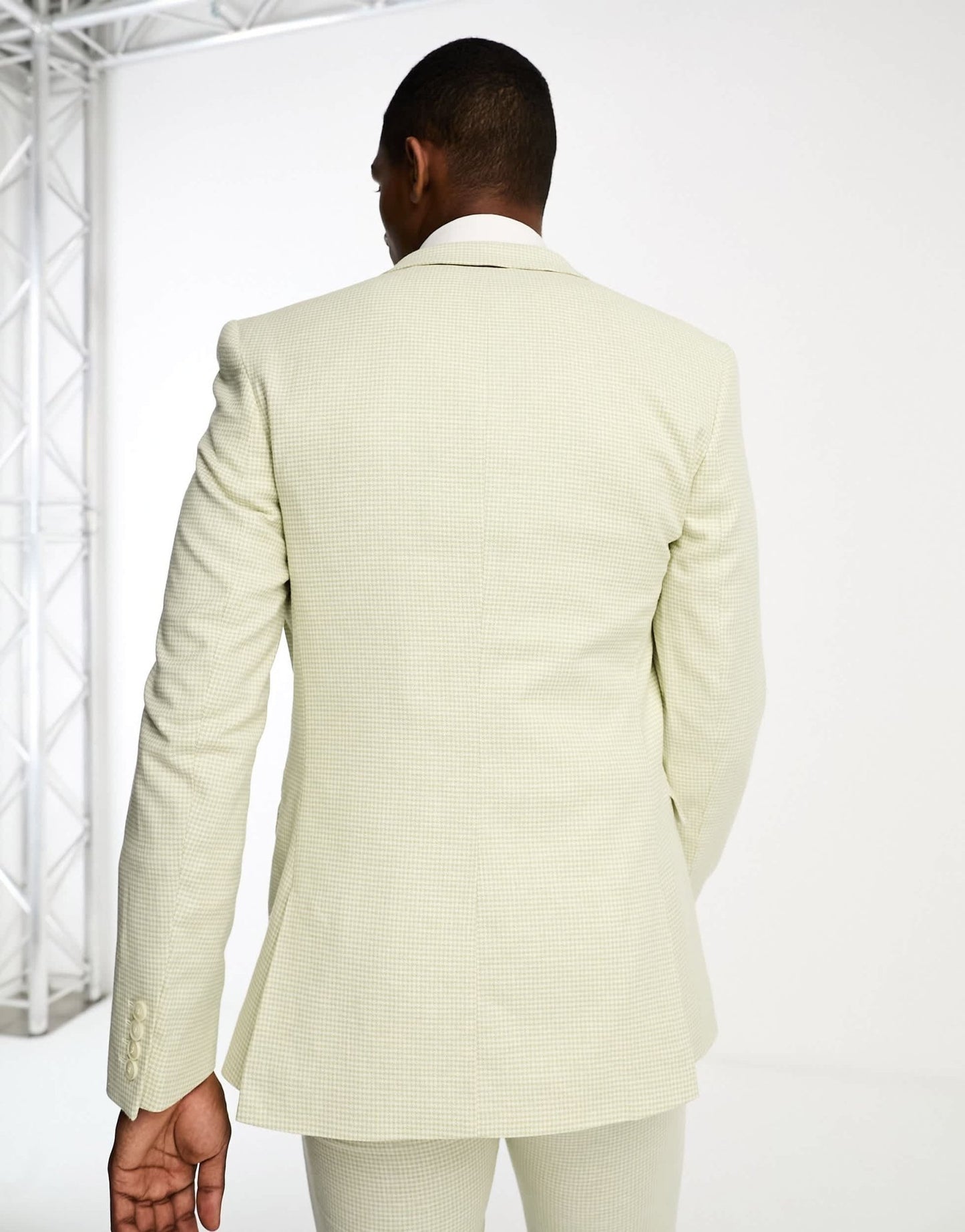 ASOS DESIGN super skinny suit jacket in linen in puppytooth check in green - ASOS Sample Sale EU Store