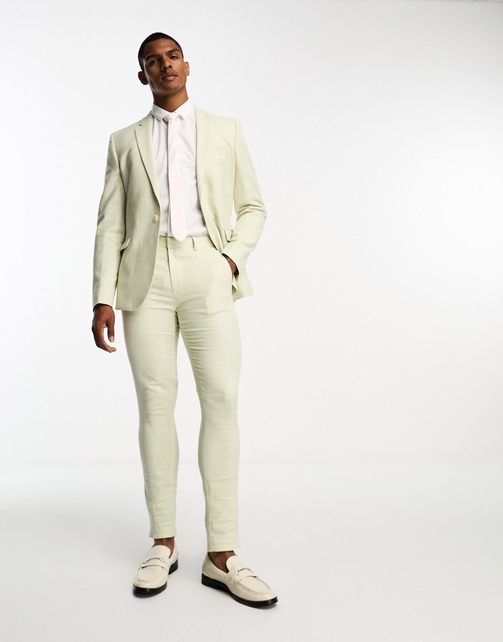ASOS DESIGN super skinny suit jacket in linen in puppytooth check in green - ASOS Sample Sale EU Store