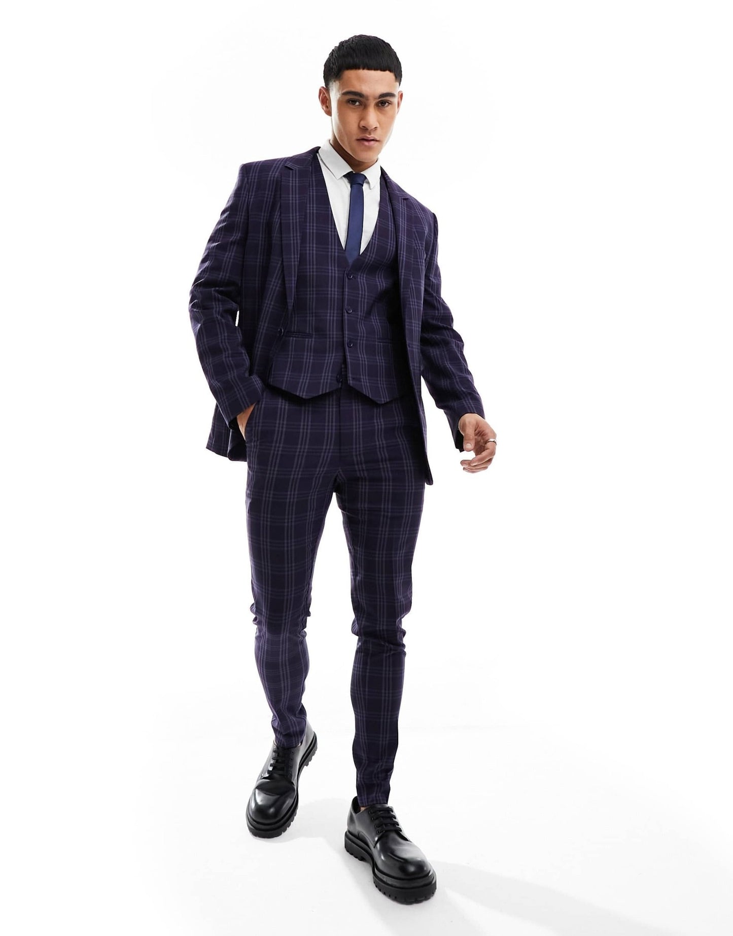 ASOS DESIGN super skinny suit jacket in navy tonal check - ASOS Sample Sale EU Store