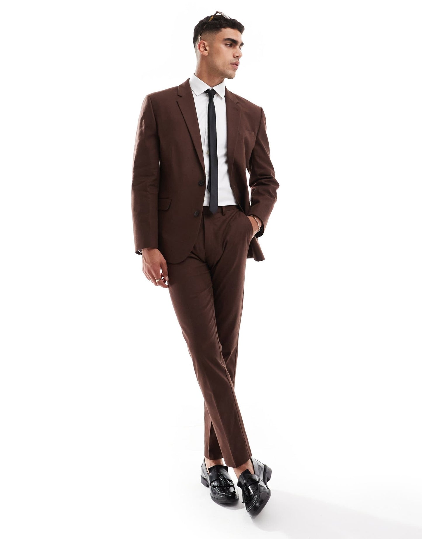 ASOS DESIGN super skinny with linen suit jacket in brown - ASOS Sample Sale EU Store