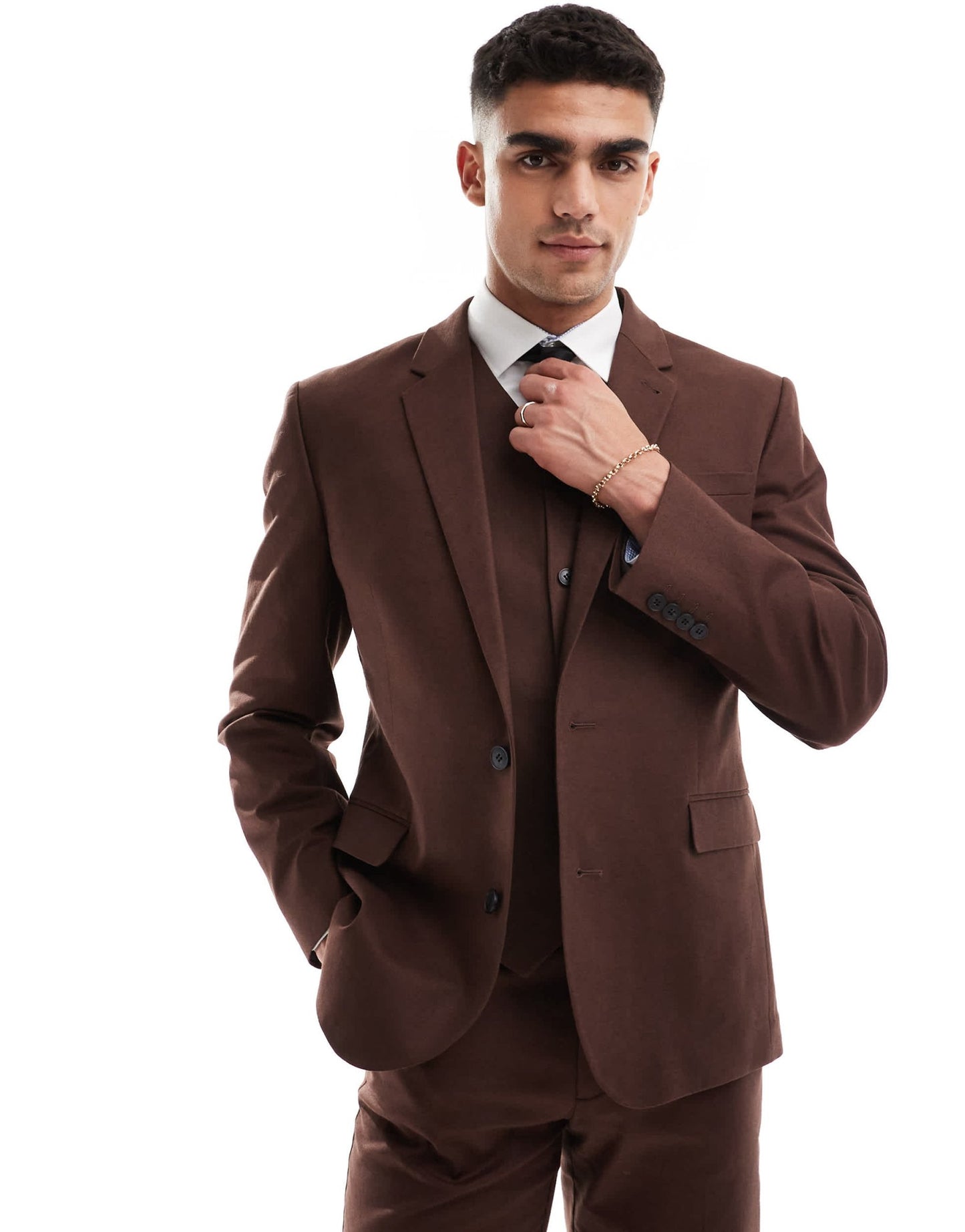 ASOS DESIGN super skinny with linen suit jacket in brown - ASOS Sample Sale EU Store