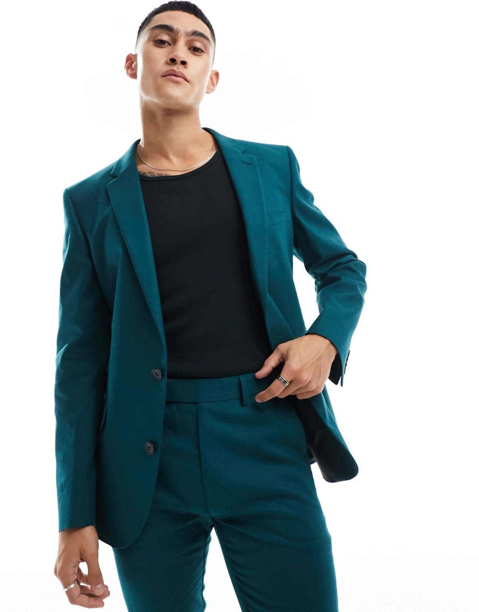 ASOS DESIGN super skinny with linen suit jacket in teal green - ASOS Sample Sale EU Store