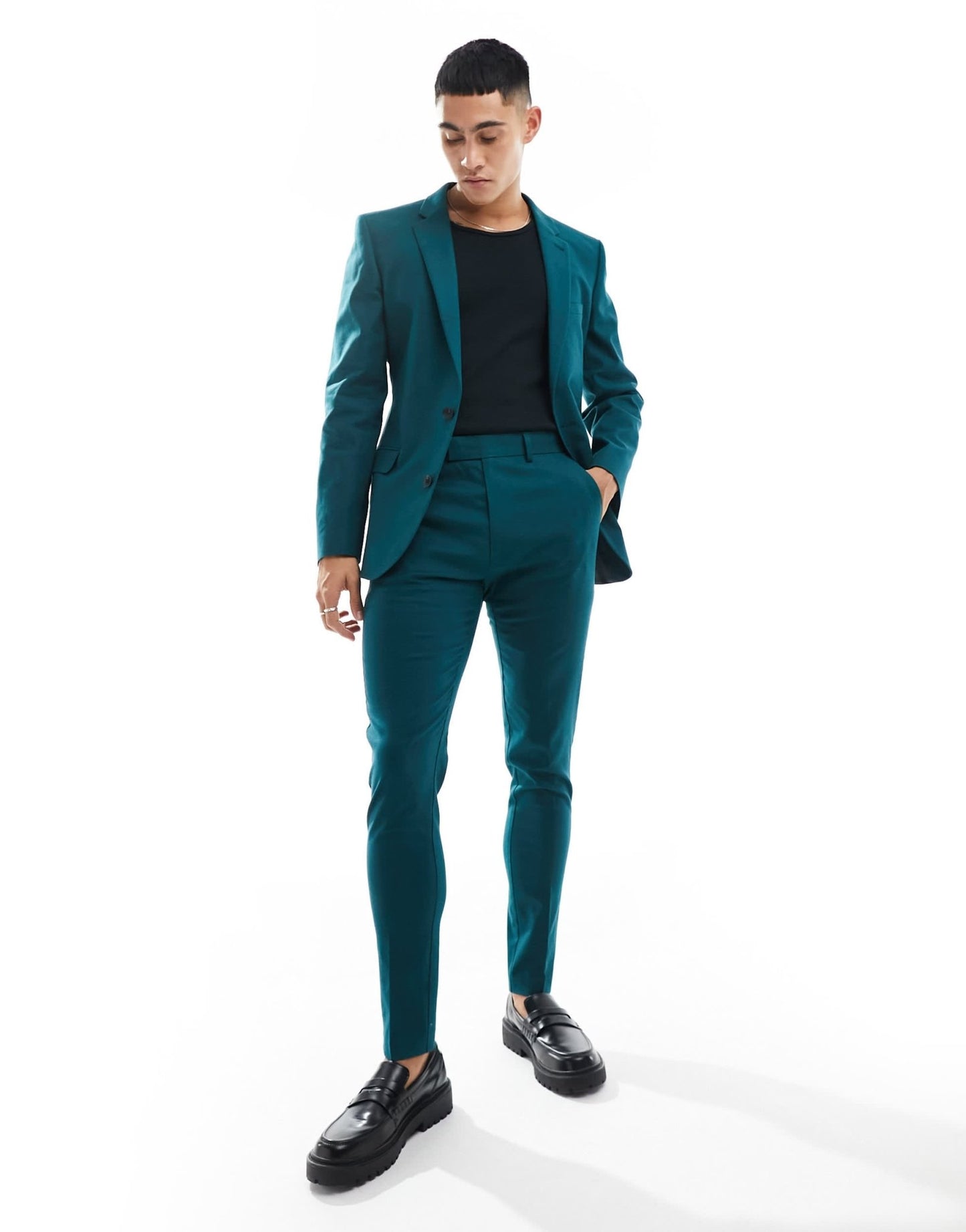 ASOS DESIGN super skinny with linen suit jacket in teal green - ASOS Sample Sale EU Store