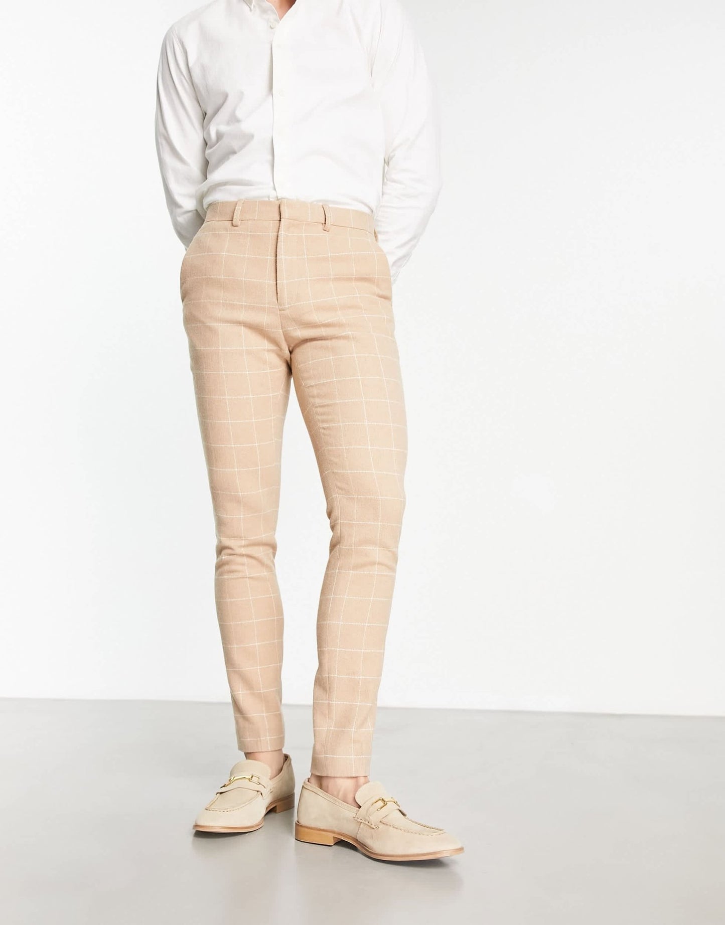 ASOS DESIGN super skinny wool mix smart trousers in camel window check - ASOS Sample Sale EU Store