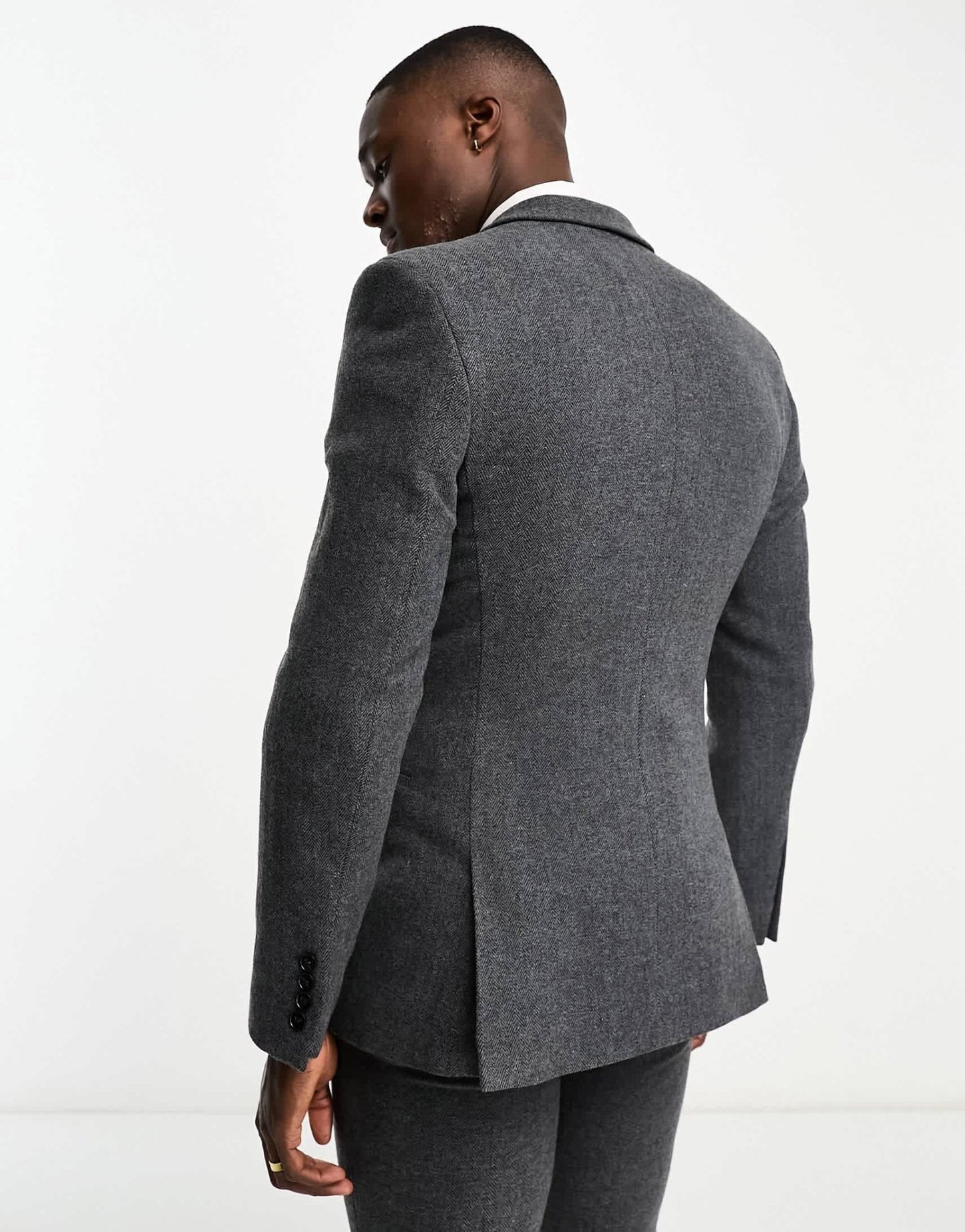 ASOS DESIGN super skinny wool mix suit jacket in herringbone in charcoal - ASOS Sample Sale EU Store