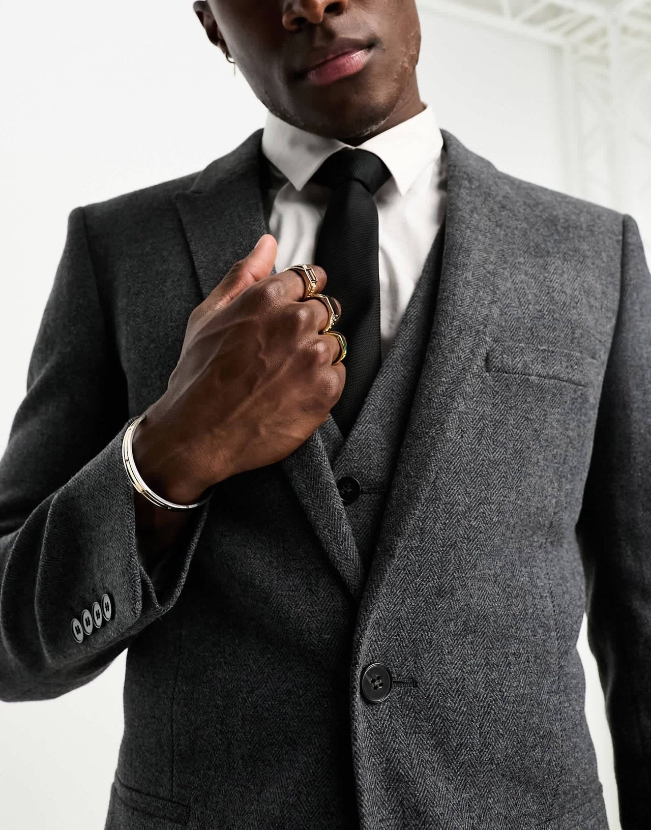 ASOS DESIGN super skinny wool mix suit jacket in herringbone in charcoal - ASOS Sample Sale EU Store