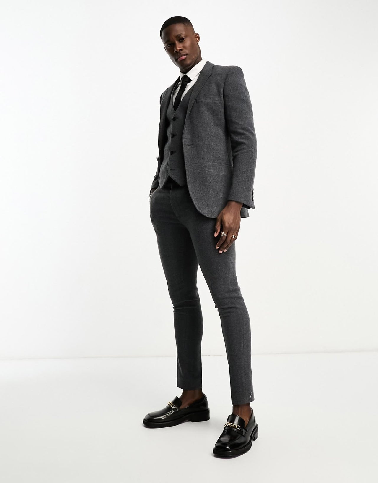 ASOS DESIGN super skinny wool mix suit jacket in herringbone in charcoal - ASOS Sample Sale EU Store