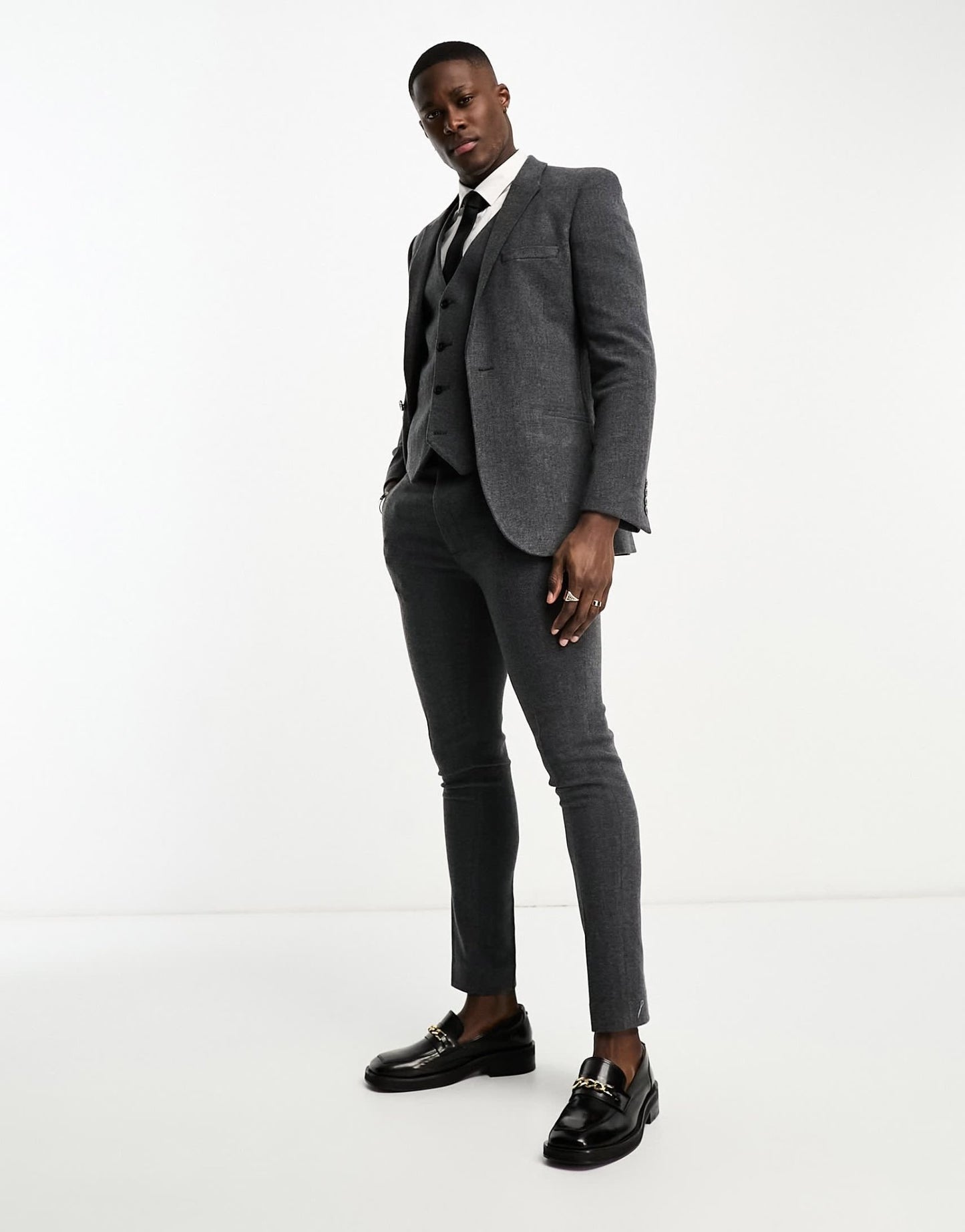 ASOS DESIGN super skinny wool mix suit jacket in herringbone in charcoal - ASOS Sample Sale EU Store