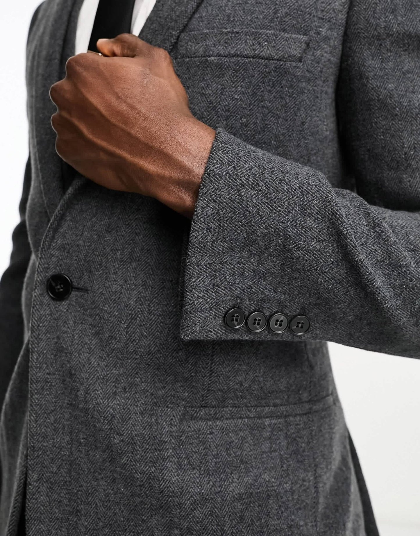 ASOS DESIGN super skinny wool mix suit jacket in herringbone in charcoal - ASOS Sample Sale EU Store