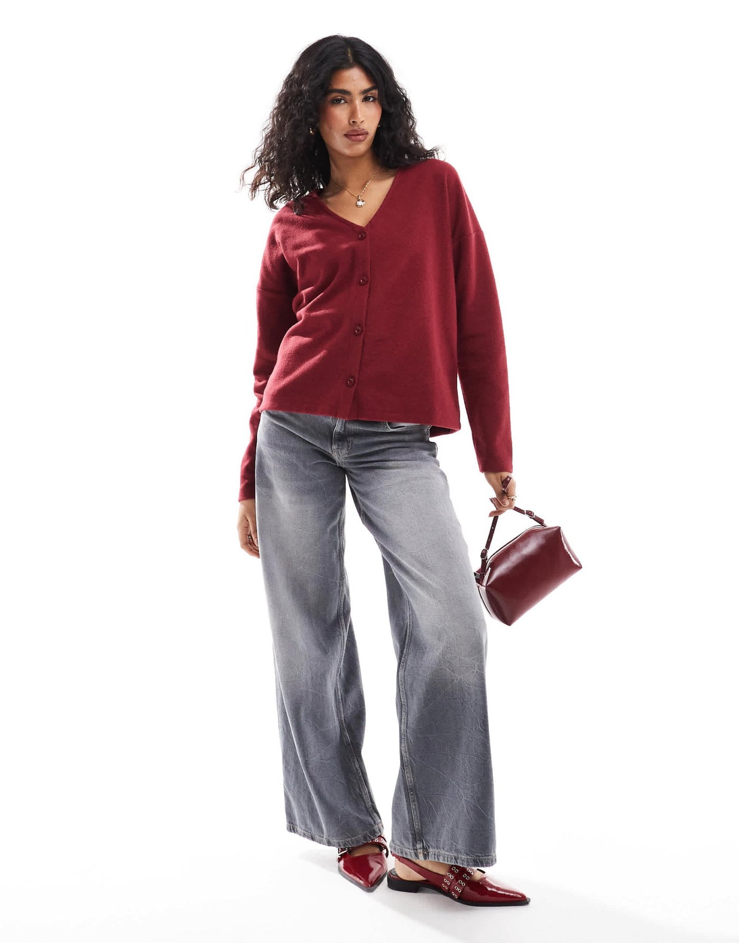 ASOS DESIGN supersoft boxy oversized cardigan in burgundy - ASOS Sample Sale EU Store