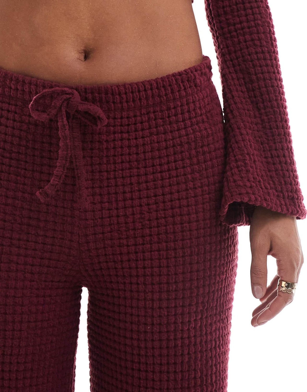 ASOS DESIGN supersoft bubble wide leg trousers co ord in burgundy - ASOS Sample Sale EU Store