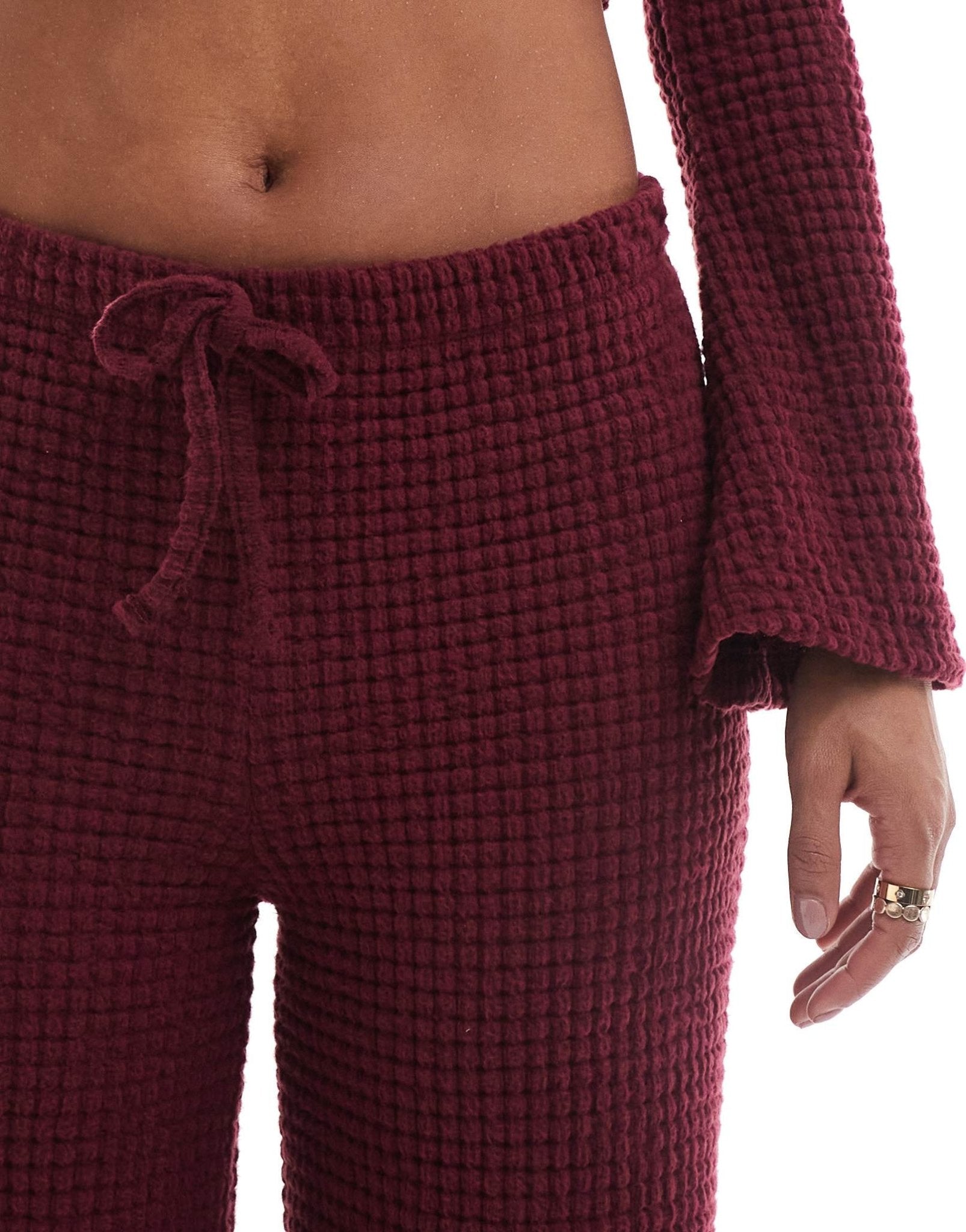 ASOS DESIGN supersoft bubble wide leg trousers co ord in burgundy - ASOS Sample Sale EU Store