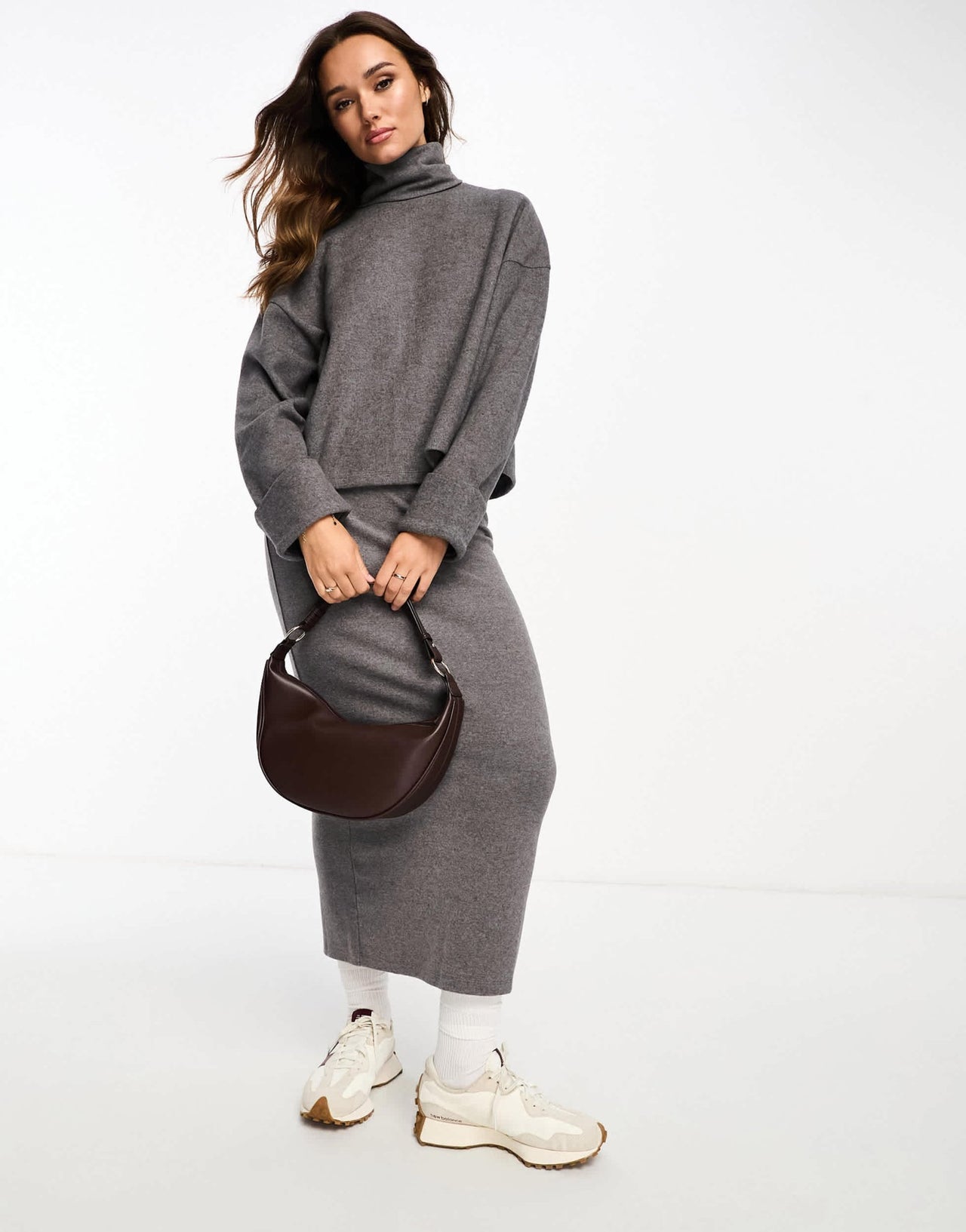 ASOS DESIGN supersoft co - ord roll neck with cuff detail in charcoal marl - GREY - ASOS Sample Sale EU Store
