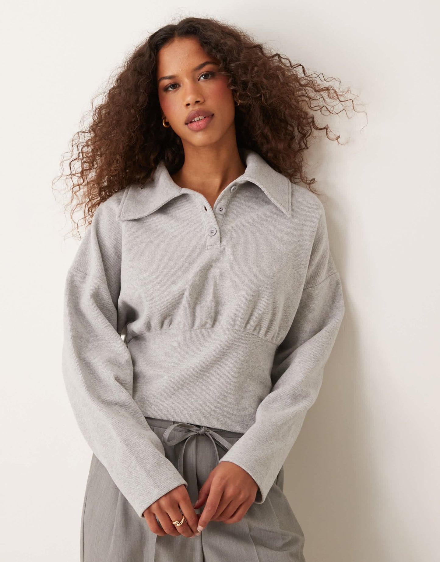 ASOS DESIGN supersoft extreme collar henley batwing top in grey - ASOS Sample Sale EU Store