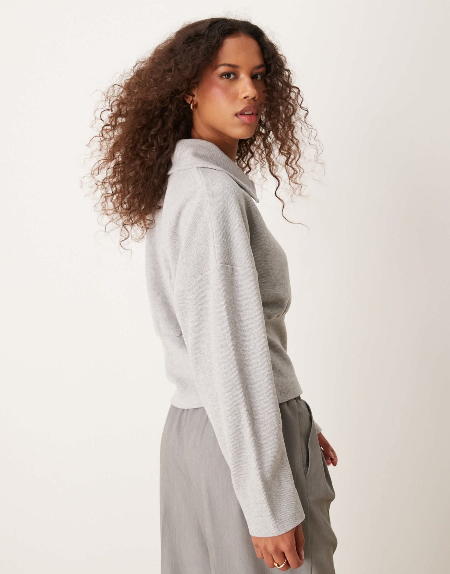 ASOS DESIGN supersoft extreme collar henley batwing top in grey - ASOS Sample Sale EU Store