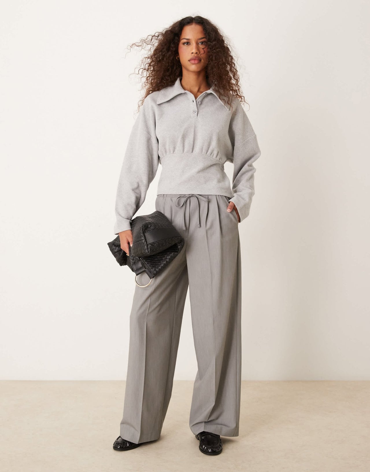 ASOS DESIGN supersoft extreme collar henley batwing top in grey - ASOS Sample Sale EU Store