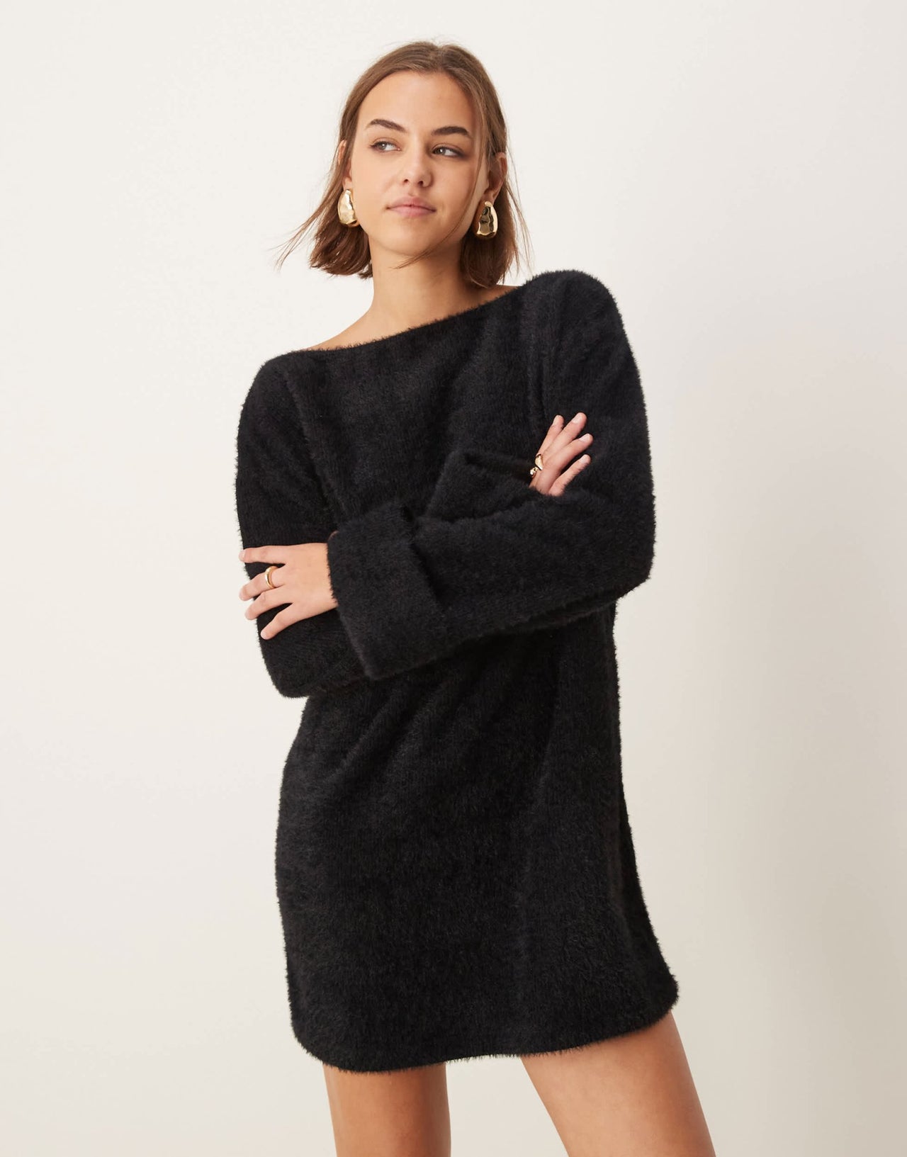 ASOS DESIGN supersoft fluffy slouchy mini jumper dress in black - ASOS Sample Sale EU Store