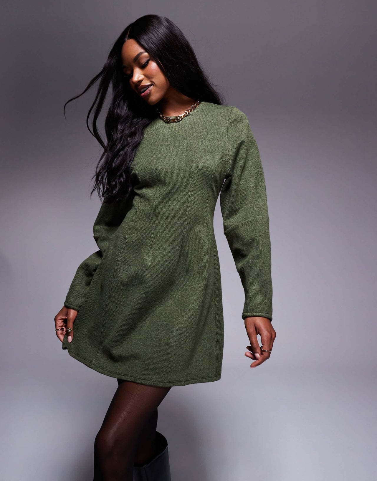ASOS DESIGN supersoft seamed detail cocoon sleeve mini dress in khaki - ASOS Sample Sale EU Store