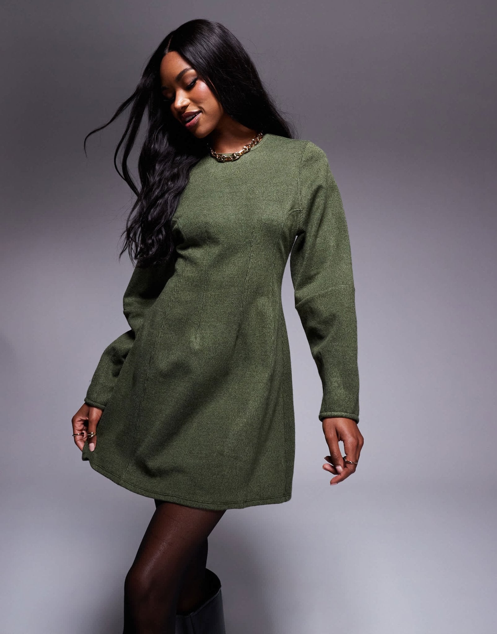 ASOS DESIGN supersoft seamed detail cocoon sleeve mini dress in khaki - ASOS Sample Sale EU Store