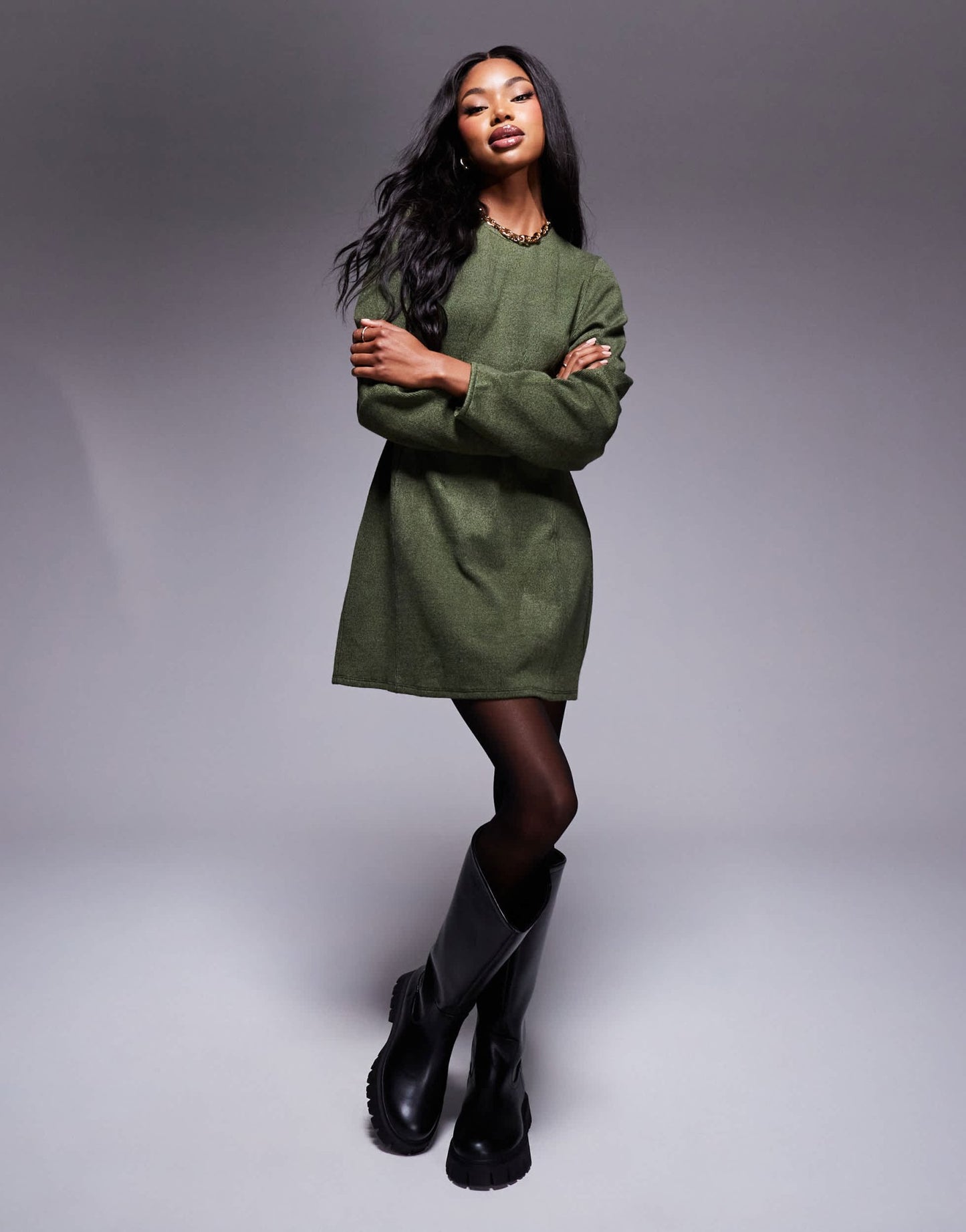 ASOS DESIGN supersoft seamed detail cocoon sleeve mini dress in khaki - ASOS Sample Sale EU Store