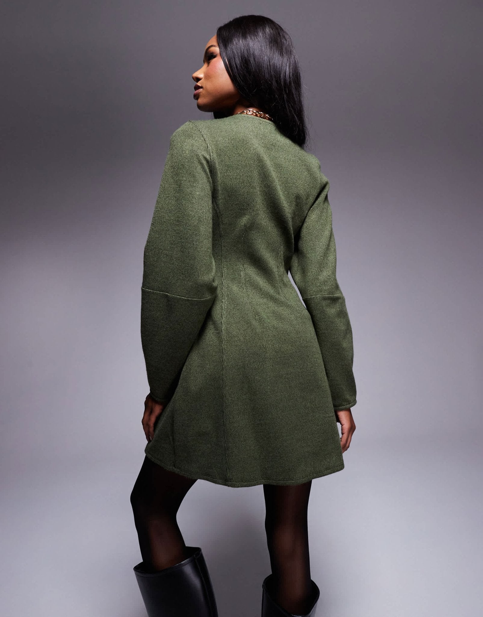 ASOS DESIGN supersoft seamed detail cocoon sleeve mini dress in khaki - ASOS Sample Sale EU Store