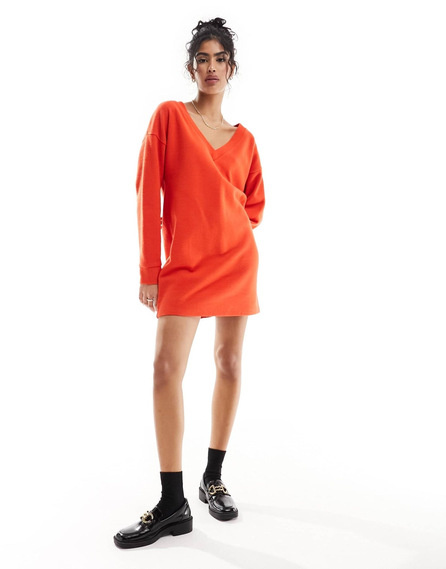 ASOS DESIGN supersoft slouchy v neck jumper mini dress in red - ASOS Sample Sale EU Store
